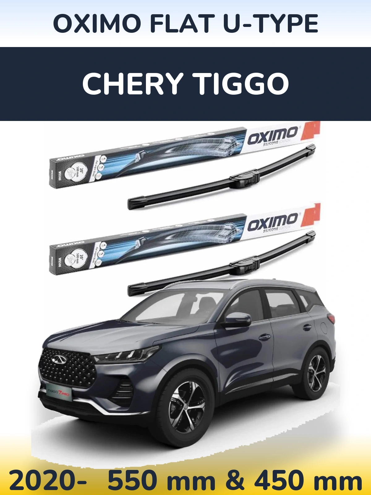 Front wiper blade set Oximo Flat U-type 550 & 450 mm for Chery Tiggo 2020-2026