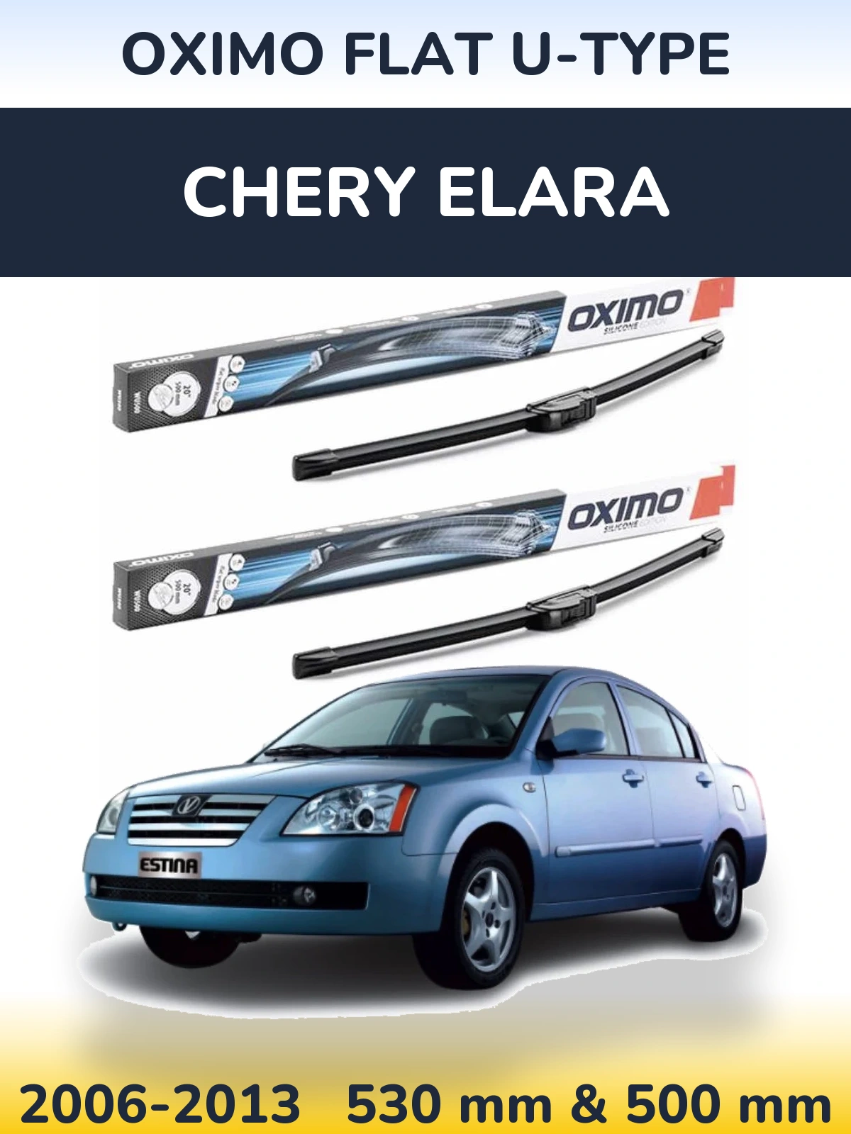 Комплект передних дворников Oximo Flat U-type 530 & 500 мм для Chery Elara 2006-2013
