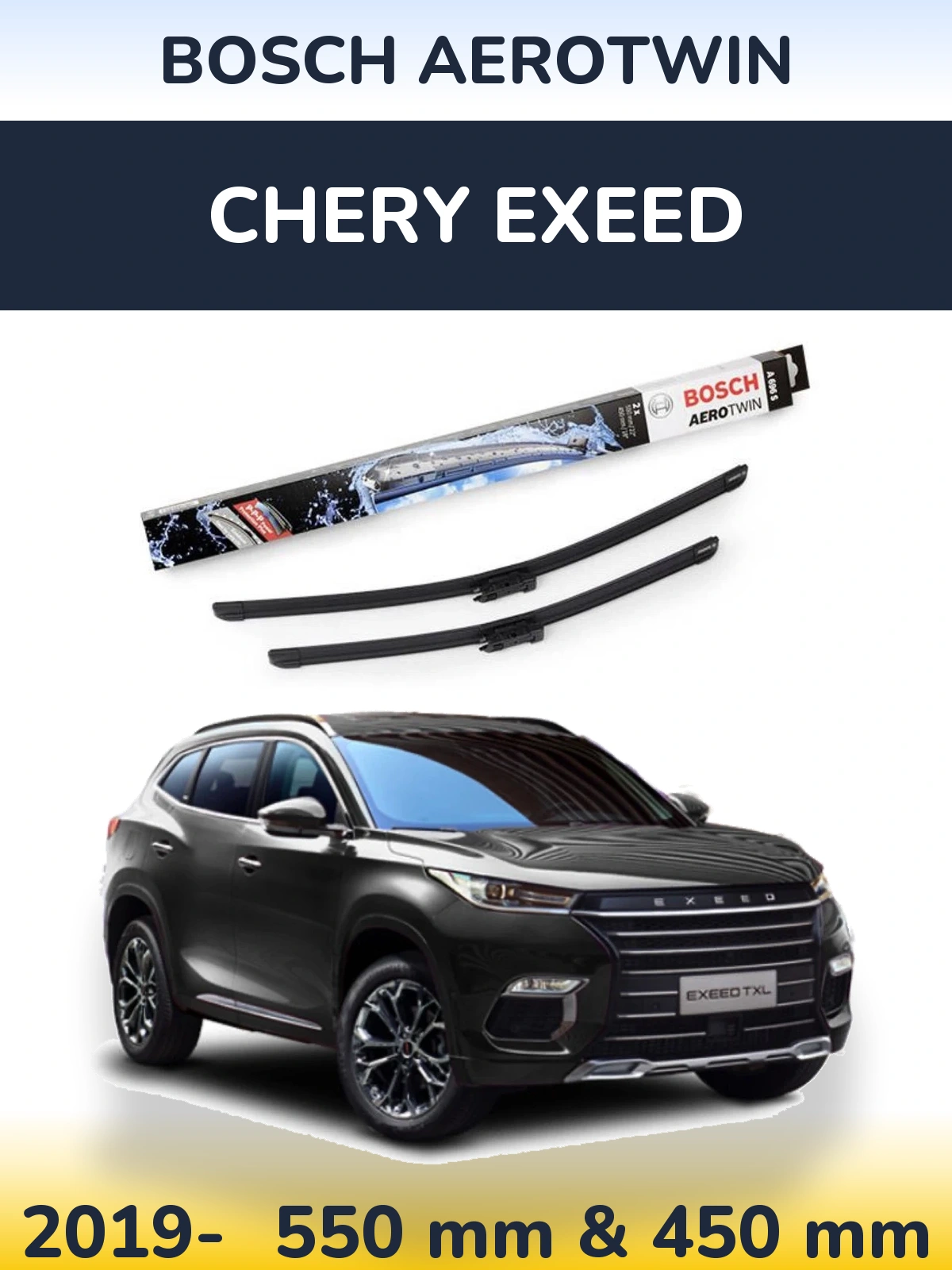 Front wiper blade set BOSCH AeroTwin 550 & 450 mm for Chery Exeed 2019-2026