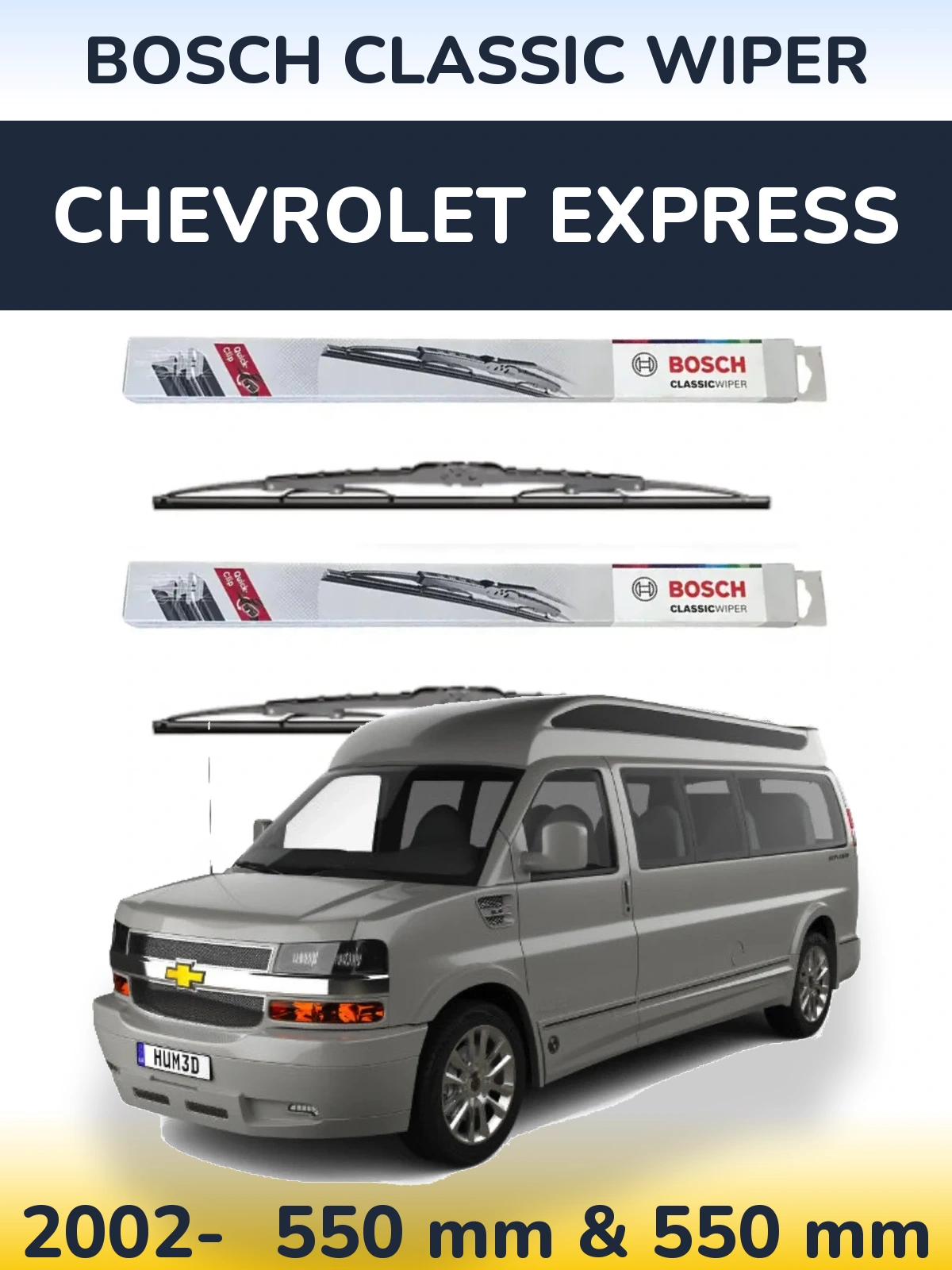 Комплект передних дворников BOSCH Classic Wiper 550 & 550 мм для Chevrolet Express 2002-2026