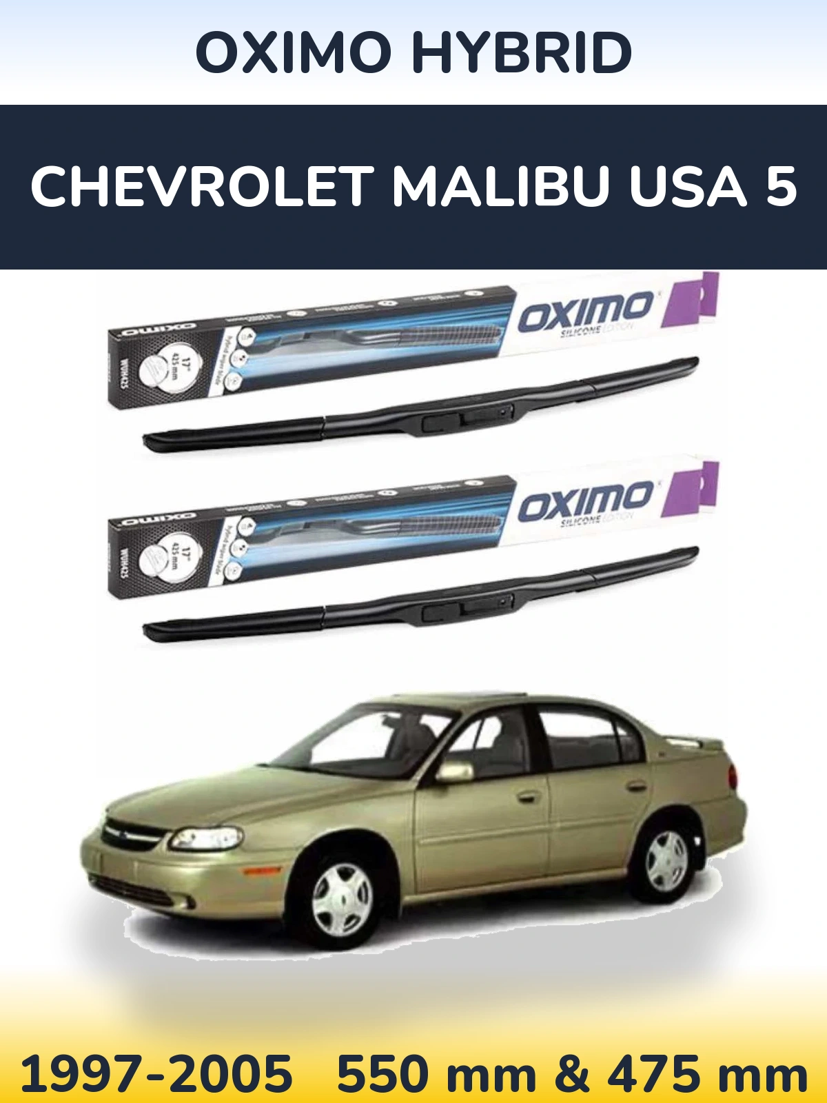 Front wiper blade set Oximo Hybrid 550 & 475 mm for Chevrolet Malibu USA 5 1997-2005