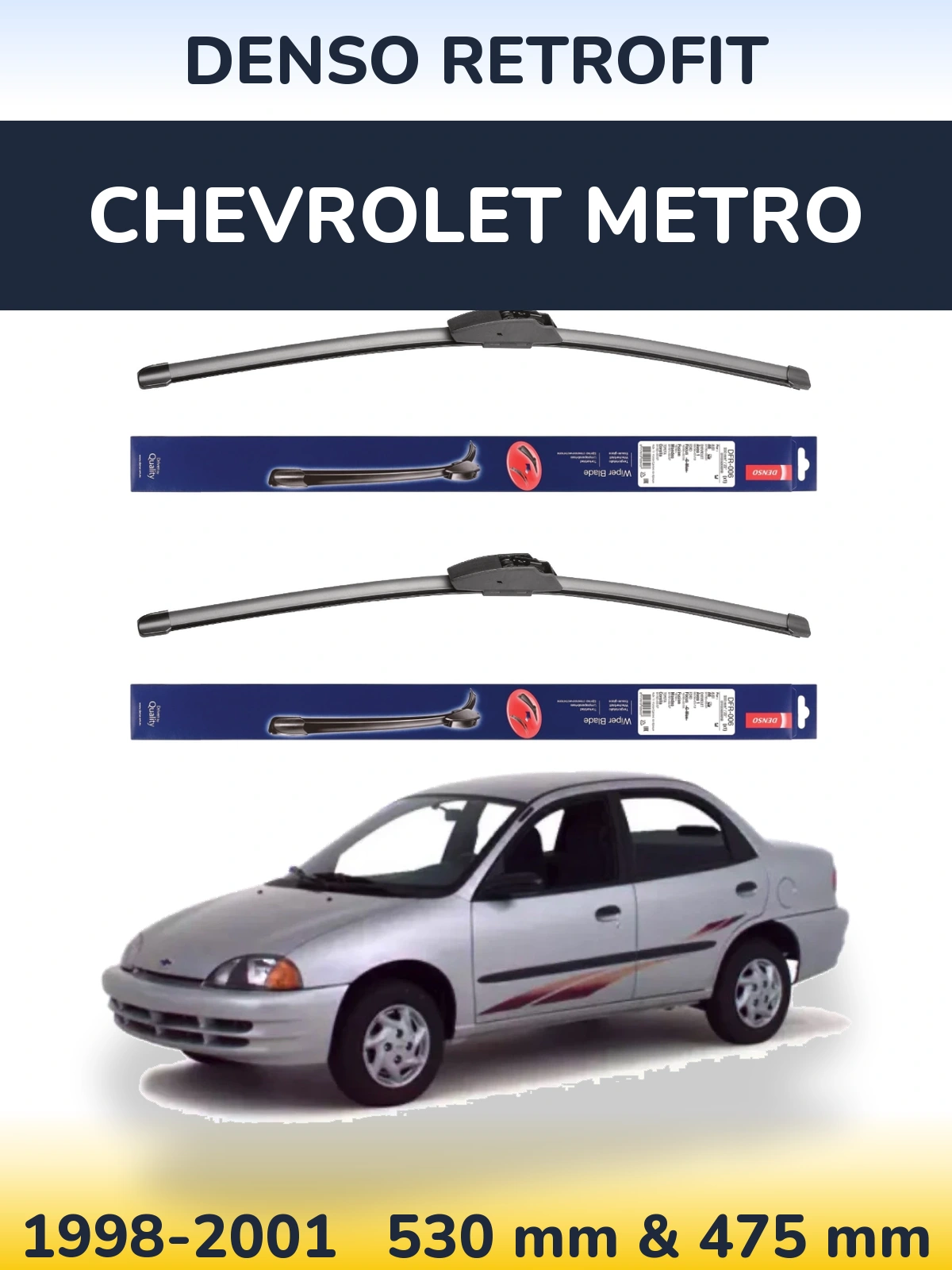 Комплект передних дворников Denso Retrofit 530 & 475 мм для Chevrolet Metro 1998-2001