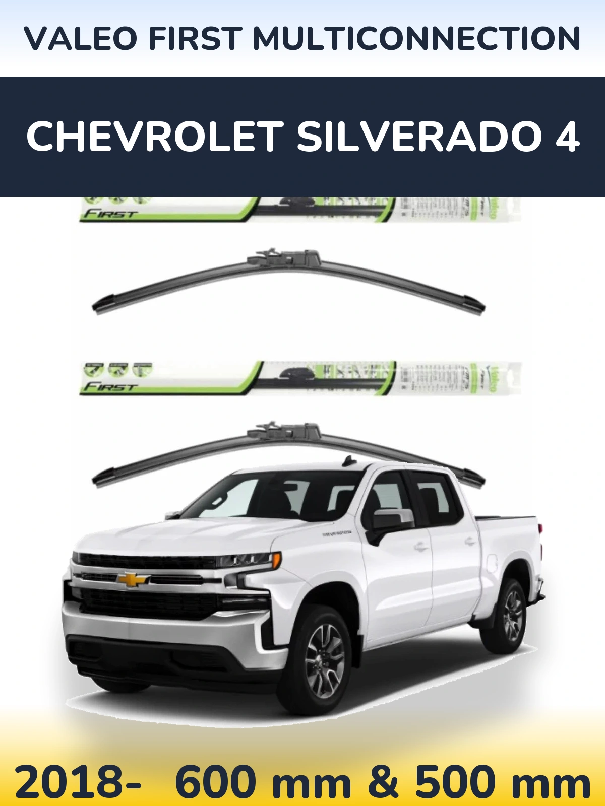 Комплект передних дворников Valeo First MultiConnection 600 & 500 мм для Chevrolet Silverado 4 2018-2026