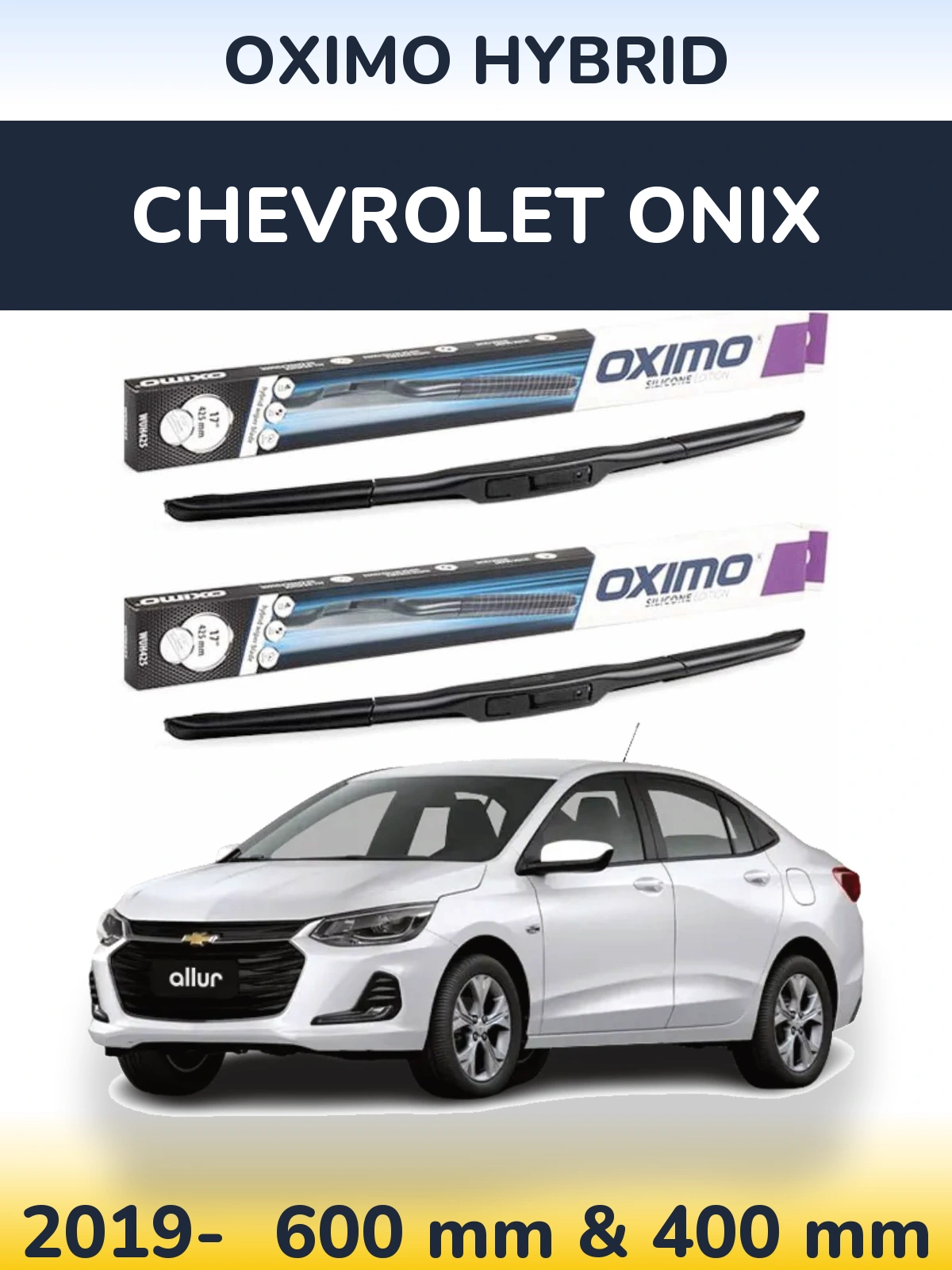 Комплект передних дворников Oximo Hybrid 600 & 400 мм для Chevrolet Onix 2019-2026