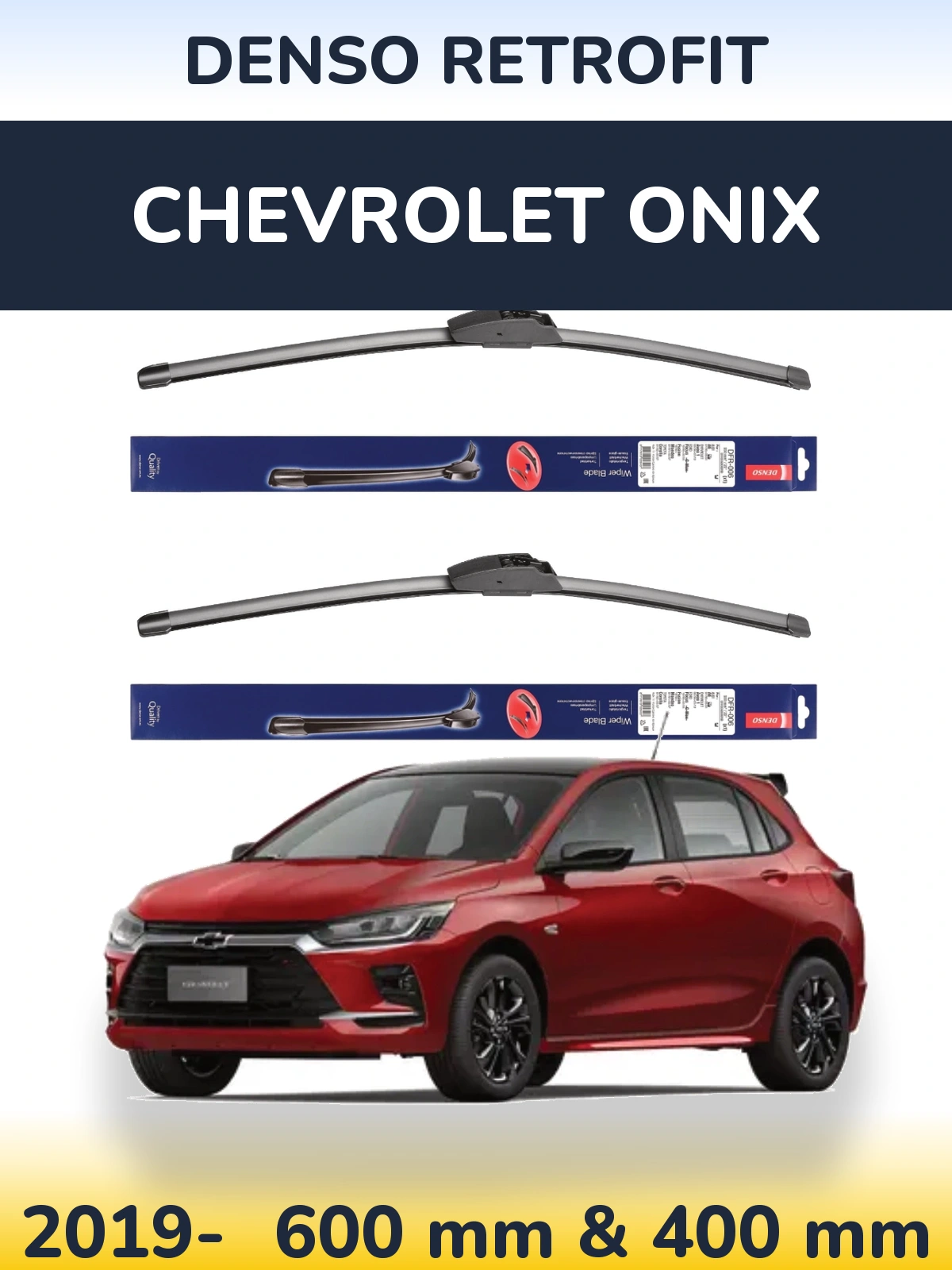 Front wiper blade set Denso Retrofit 600 & 400 mm for Chevrolet Onix 2019-2026