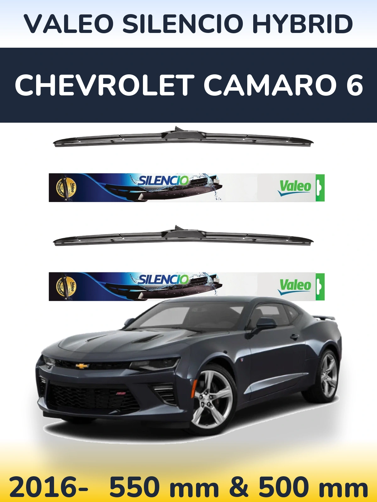 Комплект передних дворников Valeo Silencio Hybrid 550 & 500 мм для Chevrolet Camaro 6 2016-2026