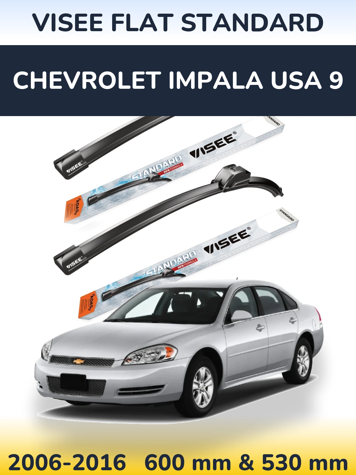 Комплект передніх щіток VISEE FLAT STANDARD 600 & 530 мм для Chevrolet Impala USA 9 2006-2016