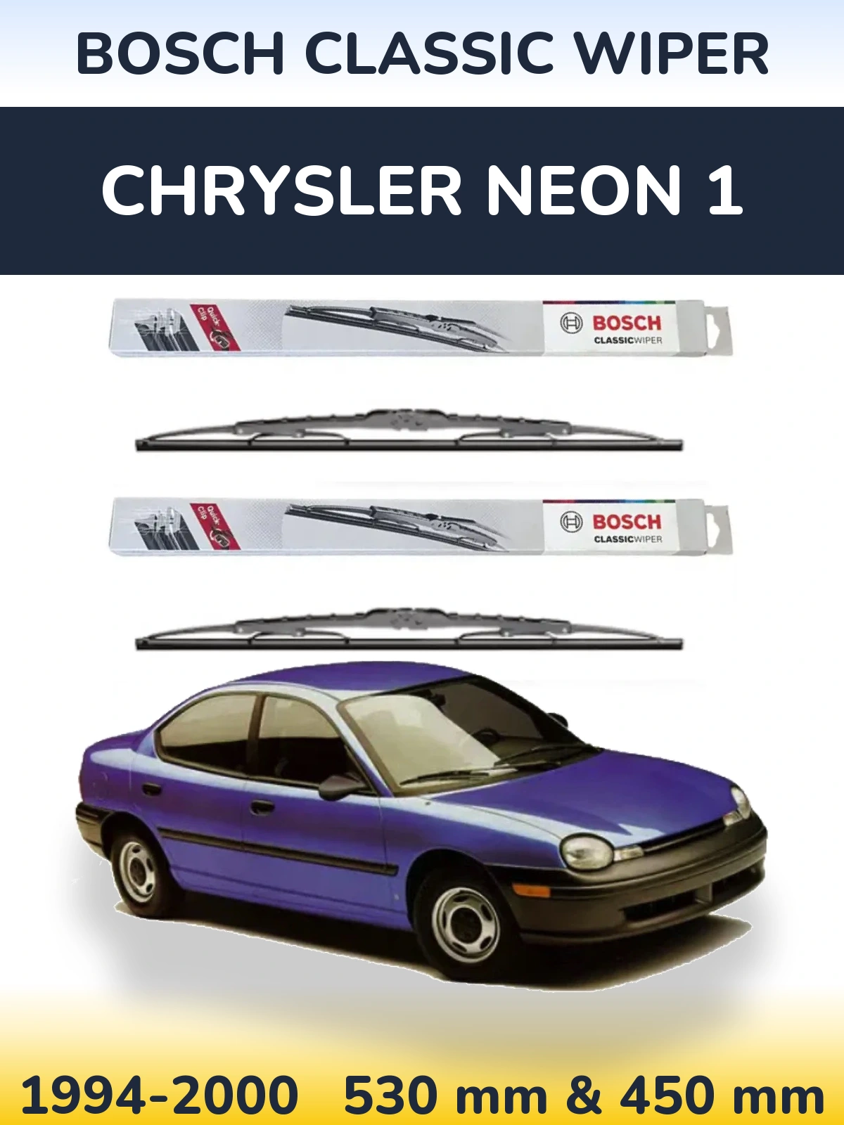 Комплект передних дворников BOSCH Classic Wiper 530 & 450 мм для Chrysler Neon 1 1994-2000