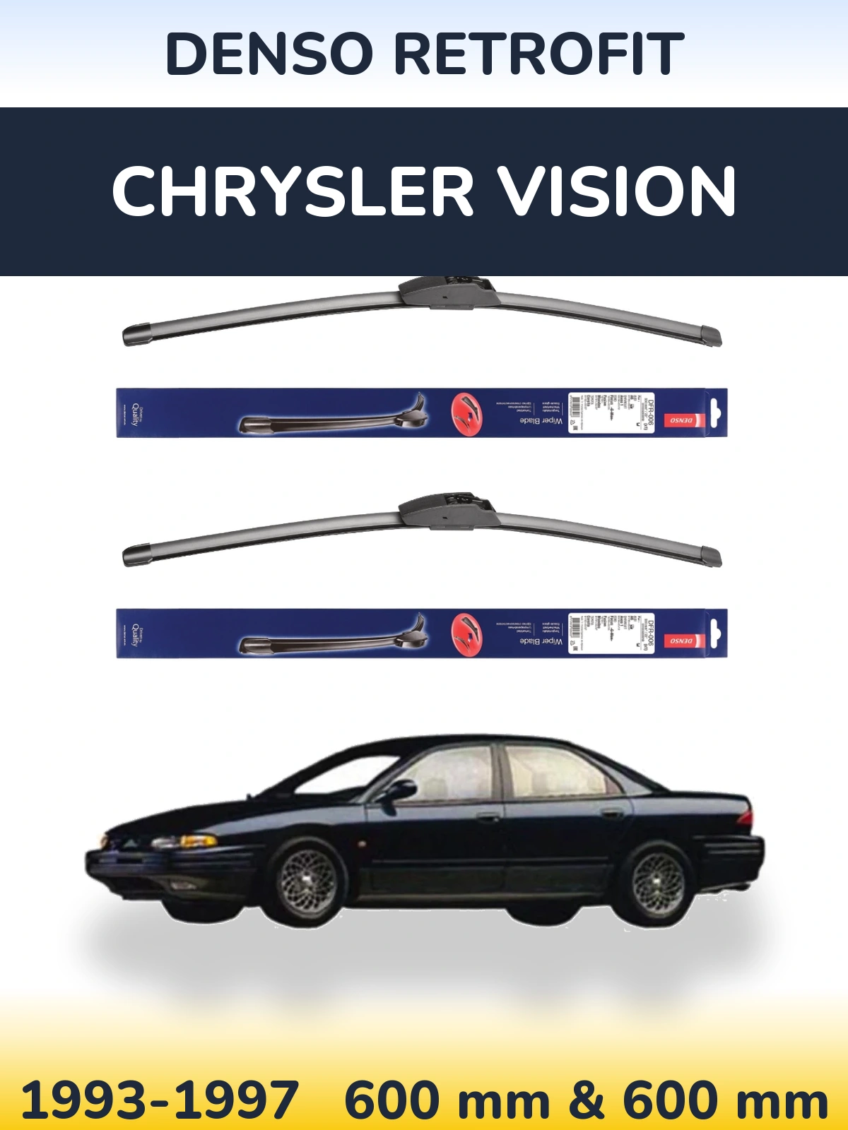 Front wiper blade set Denso Retrofit 600 & 600 mm for Chrysler Vision 1993-1997