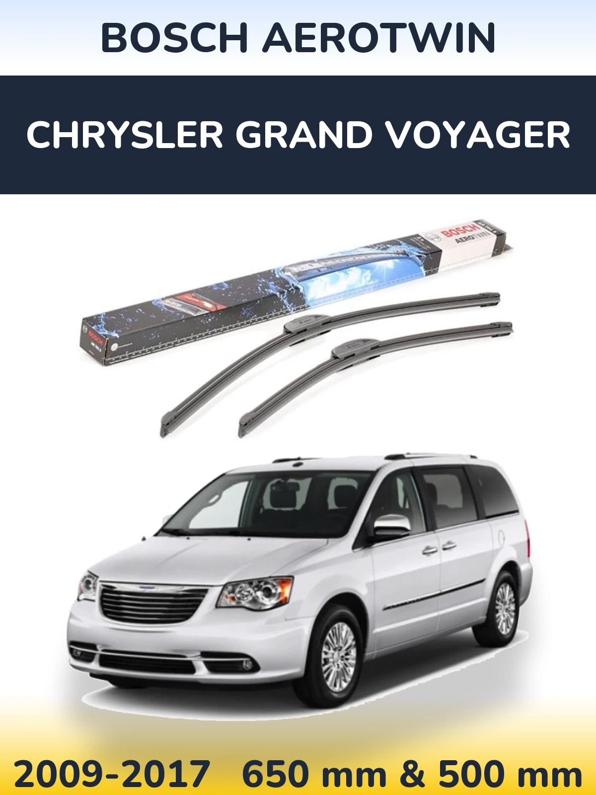 Комплект передних дворников BOSCH AeroTwin 650 & 500 мм для Chrysler Grand Voyager 2009-2017