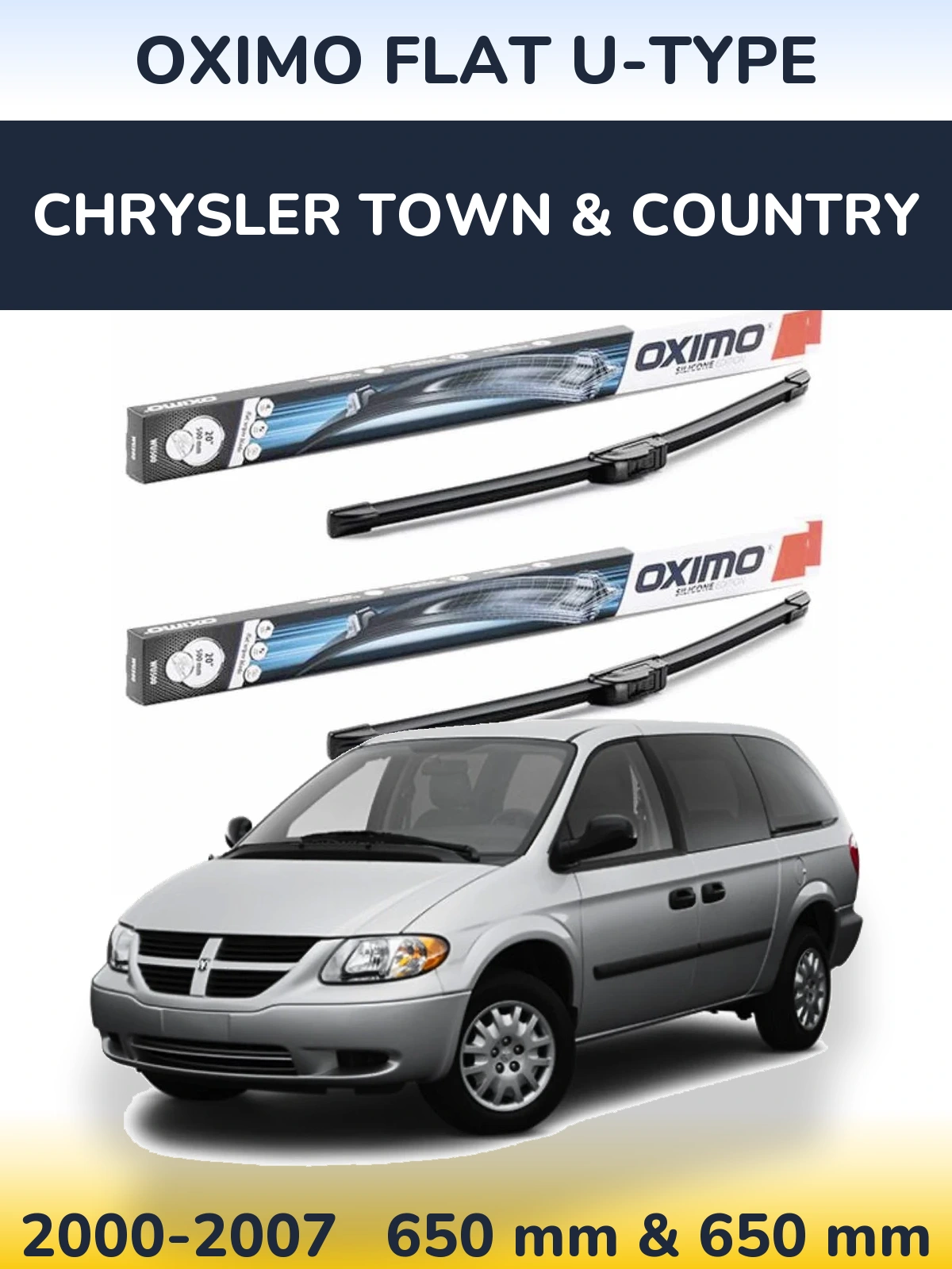 Комплект передних дворников Oximo Flat U-type 650 & 650 мм для Chrysler Town & Country 2000-2007