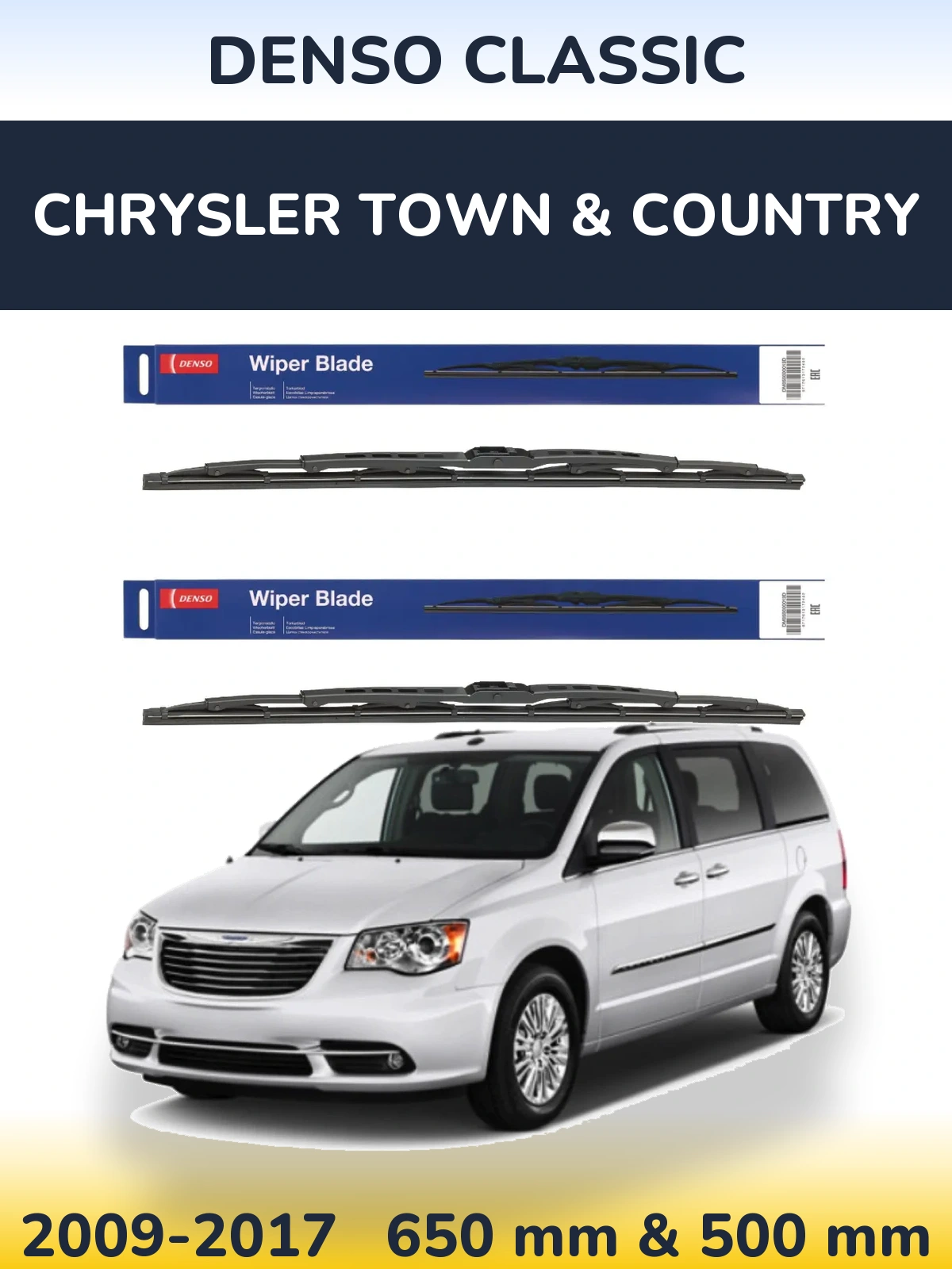 Комплект передних дворников Denso Classic 650 & 500 мм для Chrysler Town & Country 2009-2017