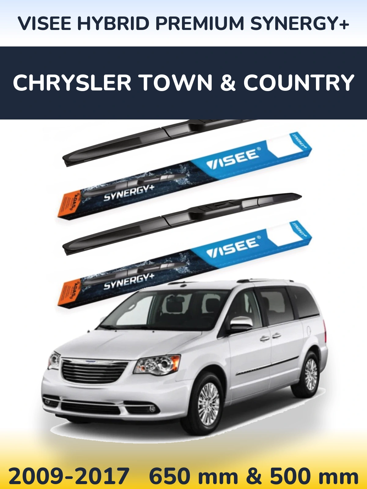 Комплект передних дворников VISEE HYBRID PREMIUM SYNERGY+ 650 & 500 мм для Chrysler Town & Country 2009-2017