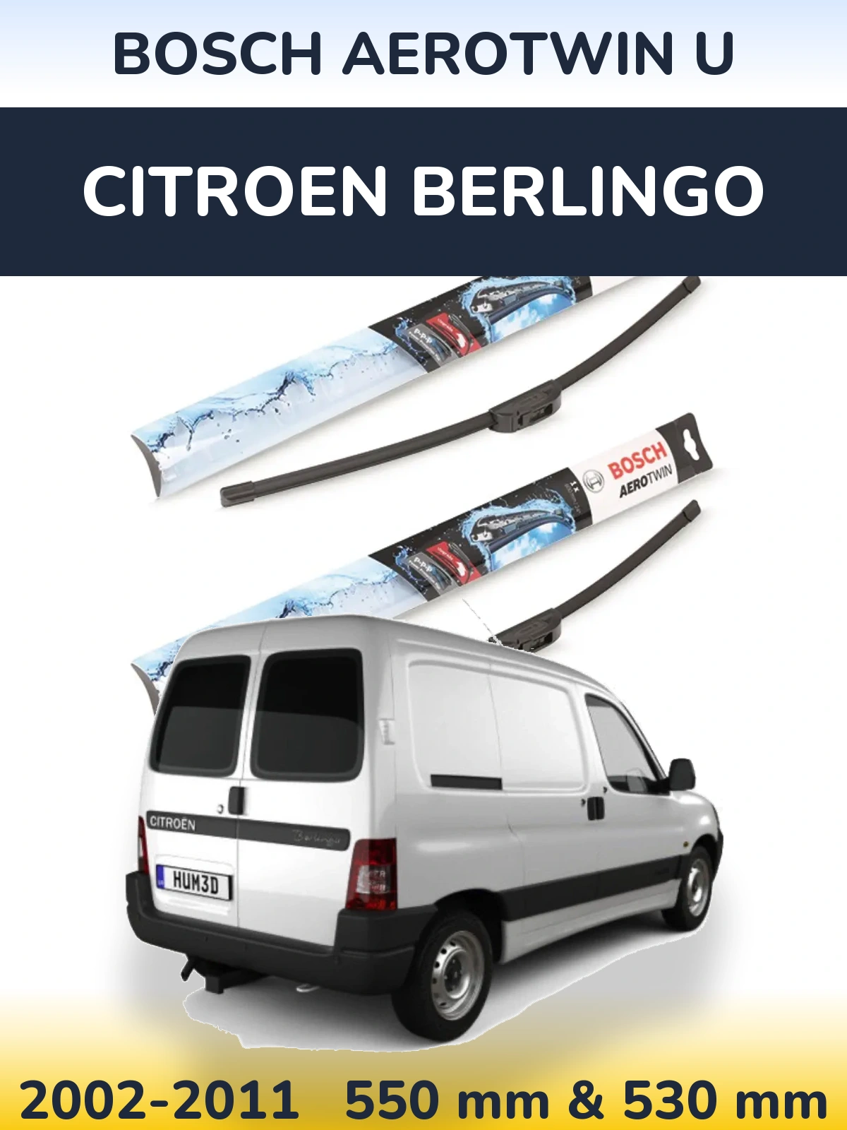 Комплект передних дворников BOSCH AeroTwin U 550 & 530 мм для Citroen Berlingo 2002-2011