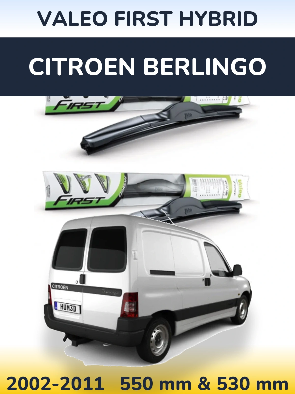 Комплект передних дворников Valeo First Hybrid 550 & 530 мм для Citroen Berlingo 2002-2011