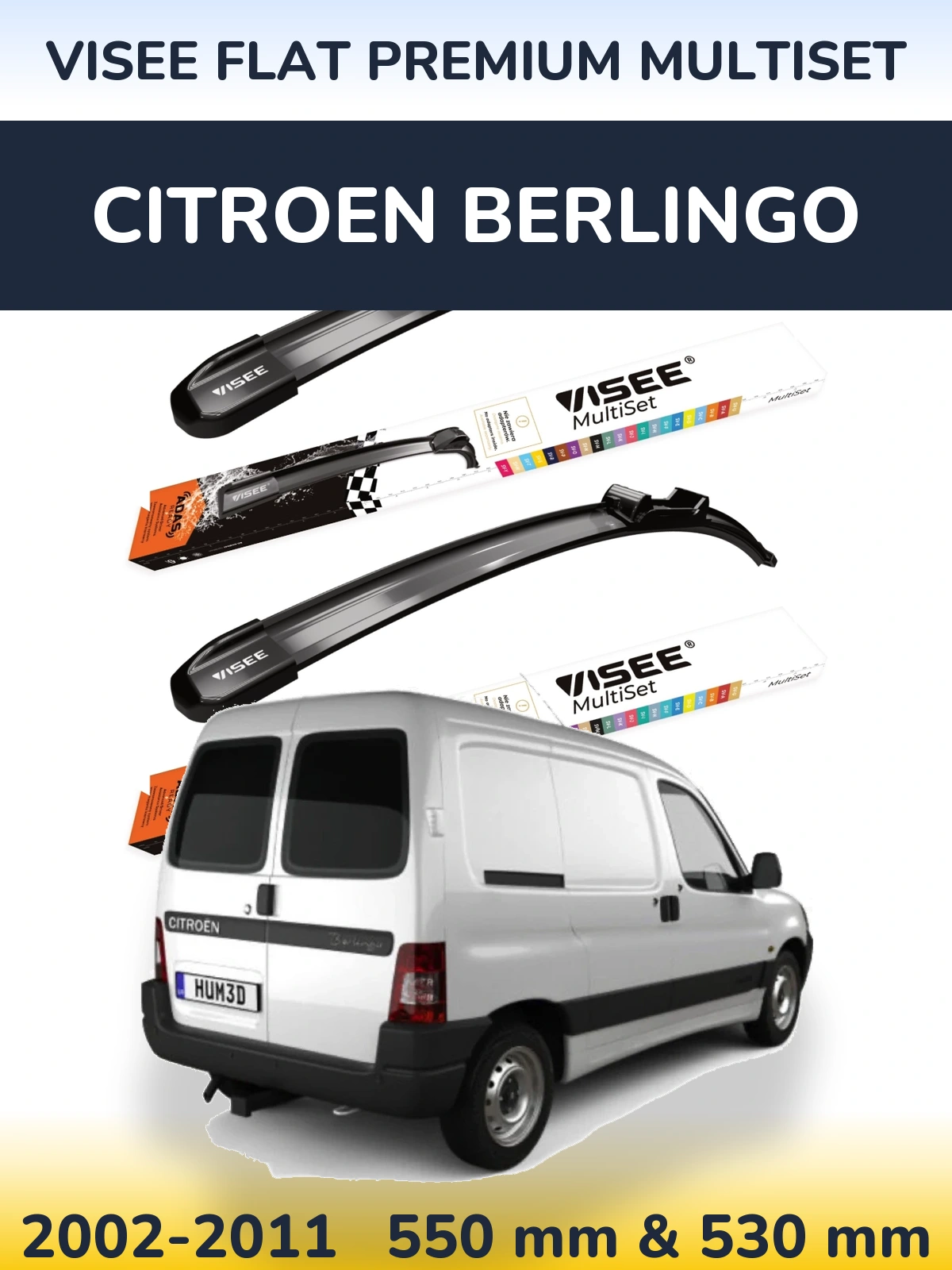 Комплект передних дворников VISEE FLAT PREMIUM MultiSet 550 & 530 мм для Citroen Berlingo 2002-2011