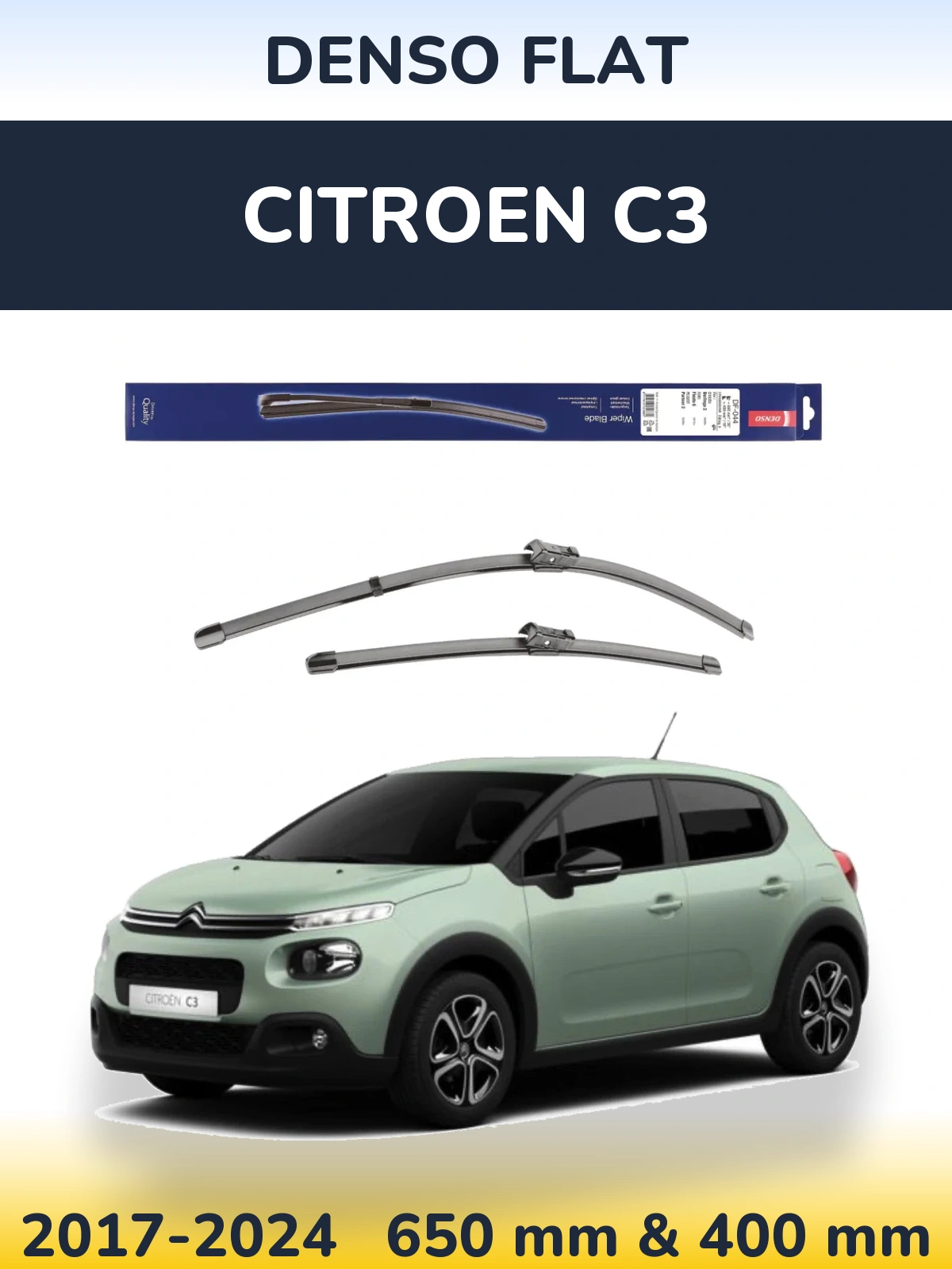 Комплект передніх щіток Denso Flat 650 & 400 мм для Citroen C3 2017-2024