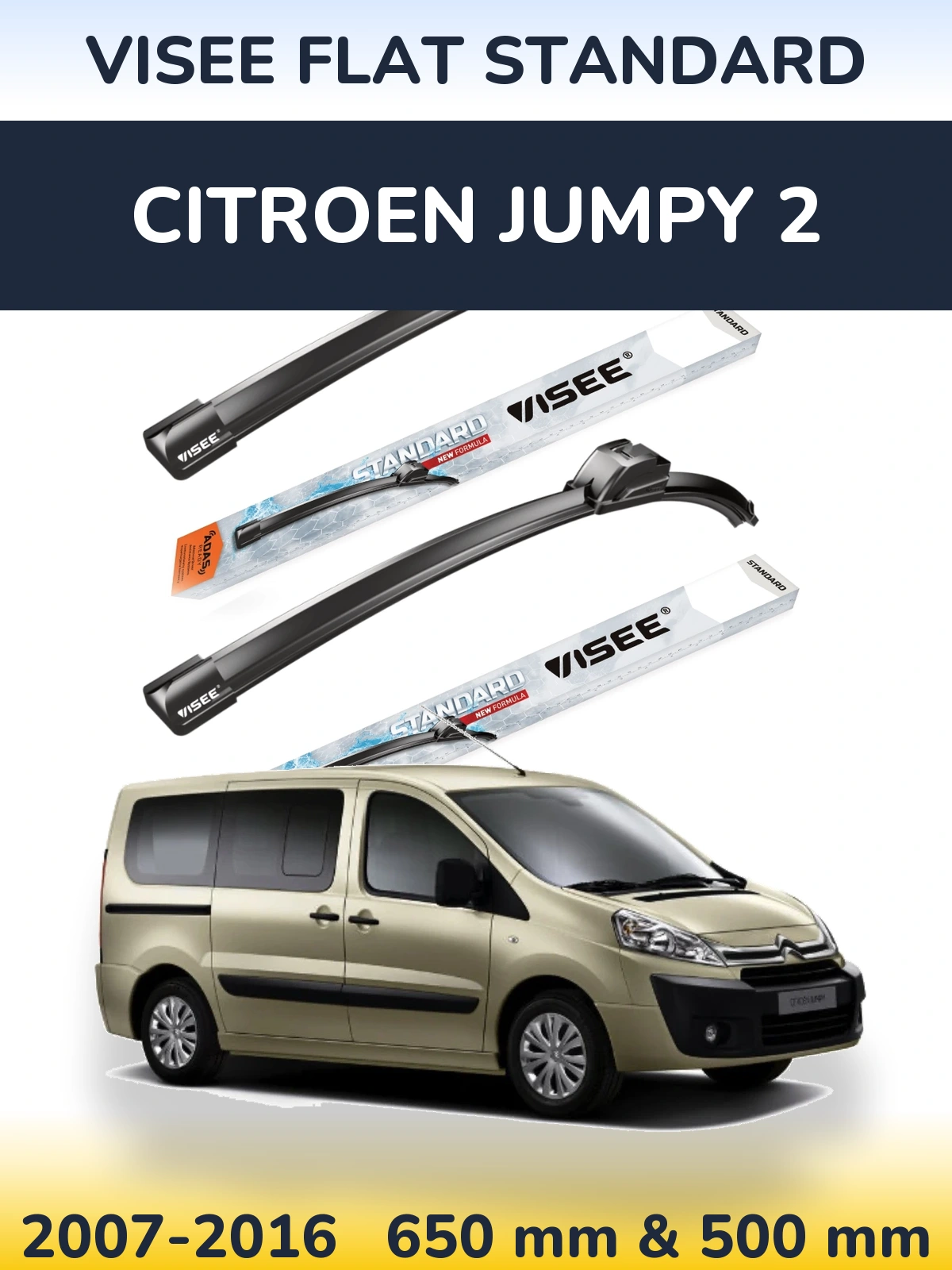 Комплект передних дворников VISEE FLAT STANDARD 650 & 500 мм для Citroen Jumpy 2 2007-2016