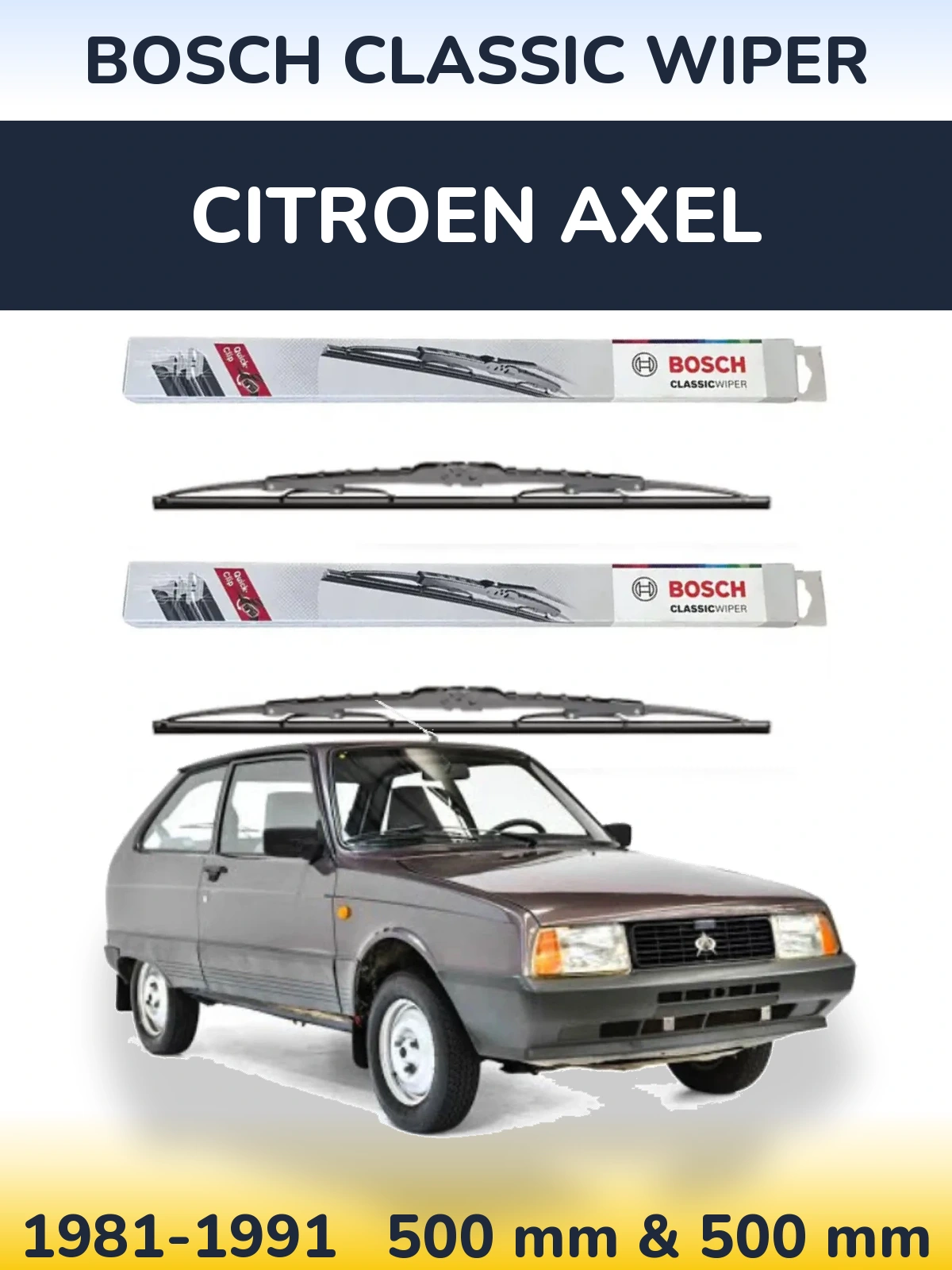 Комплект передніх щіток BOSCH Classic Wiper 500 & 500 мм для Citroen Axel 1981-1991