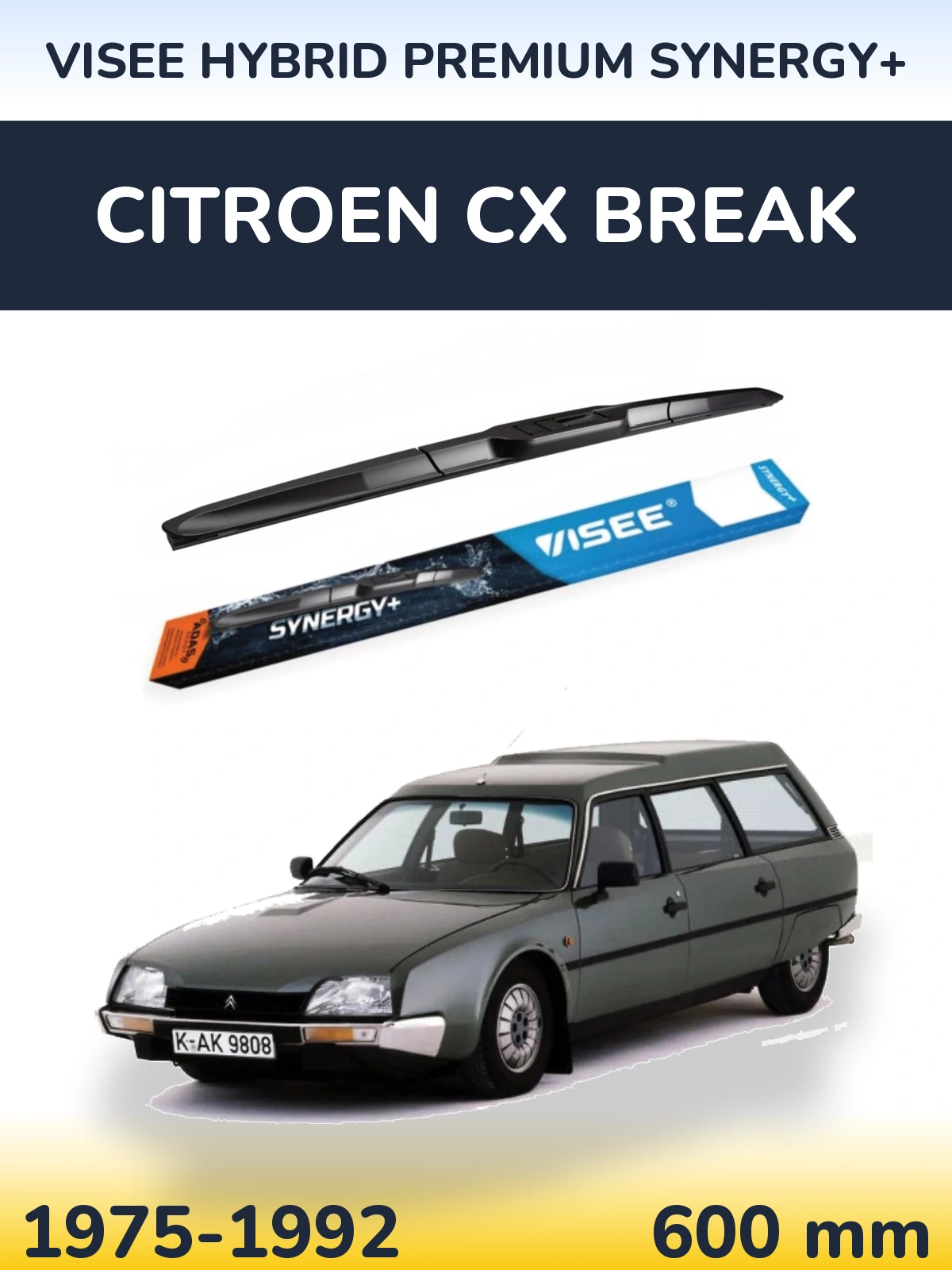 Front wiper blade VISEE HYBRID PREMIUM SYNERGY+ 600 mm for Citroen CX Break 1975-1992