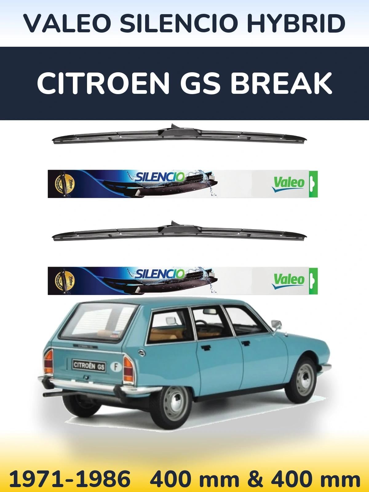 Комплект передних дворников Valeo Silencio Hybrid 400 & 400 мм для Citroen GS Break 1971-1986