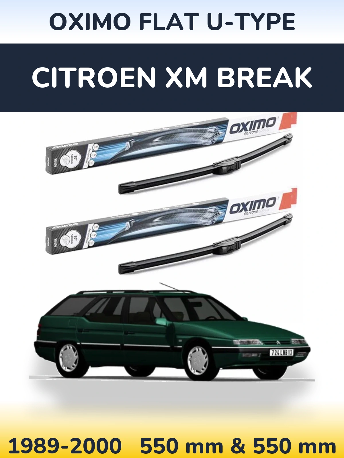 Комплект передних дворников Oximo Flat U-type 550 & 550 мм для Citroen XM Break 1989-2000