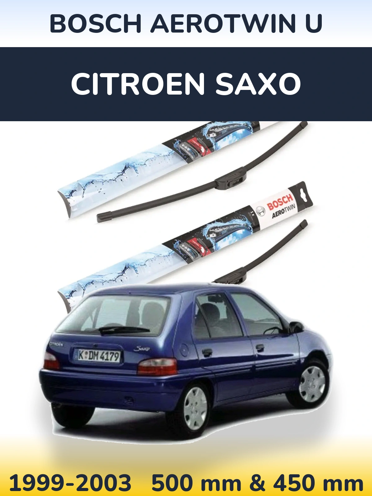 Комплект передних дворников BOSCH AeroTwin U 500 & 450 мм для Citroen Saxo 1999-2003