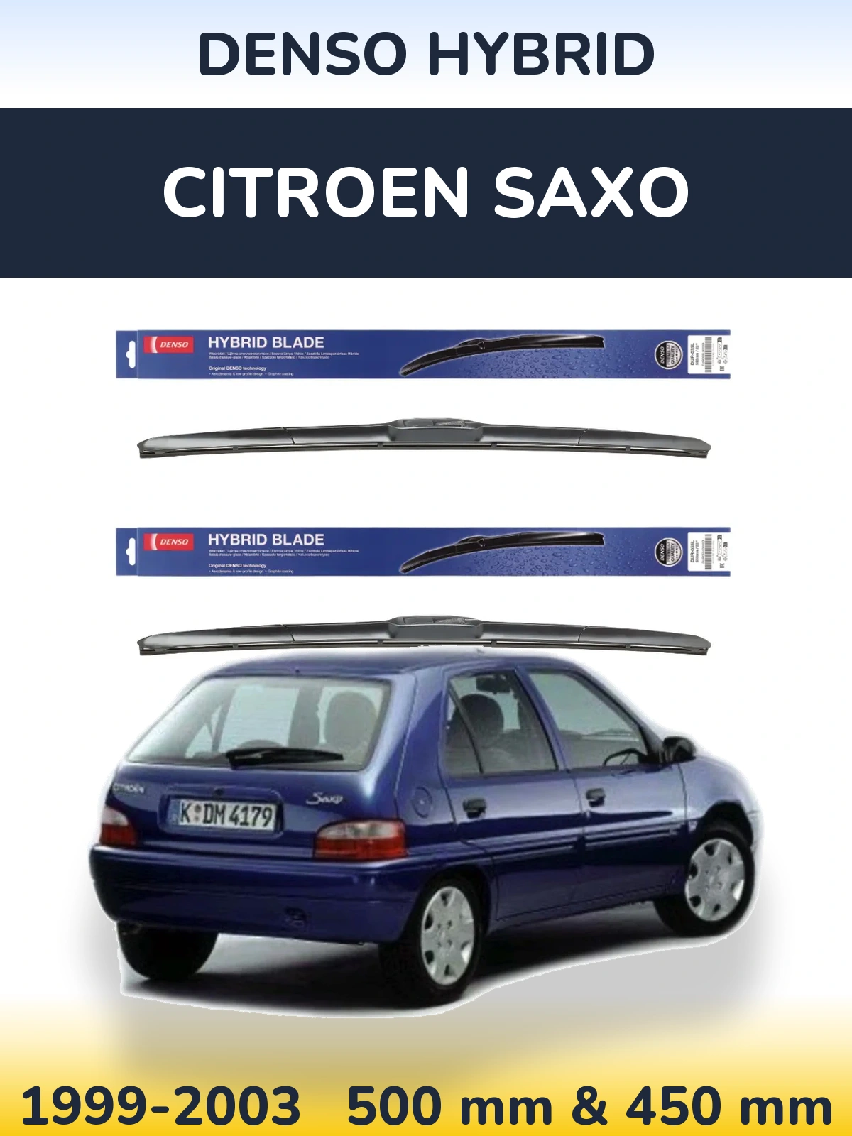 Комплект передних дворников Denso Hybrid 500 & 450 мм для Citroen Saxo 1999-2003