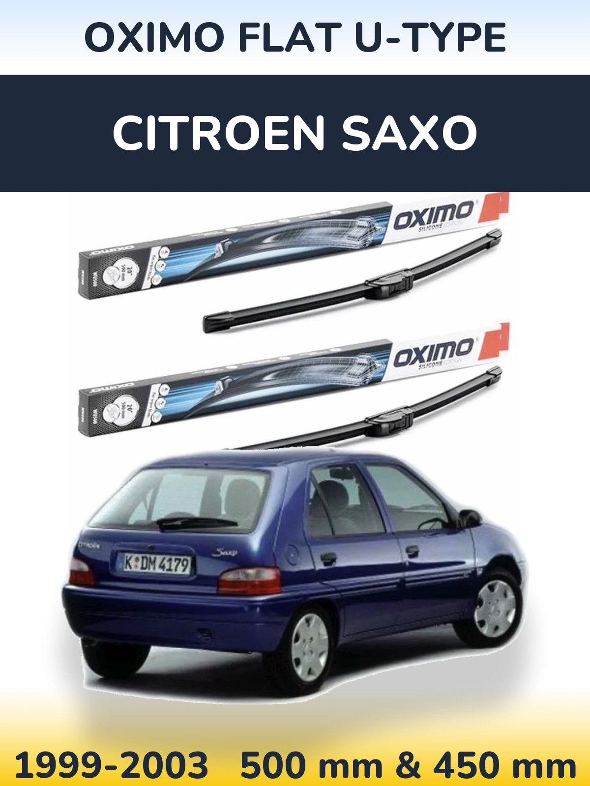 Комплект передних дворников Oximo Flat U-type 500 & 450 мм для Citroen Saxo 1999-2003