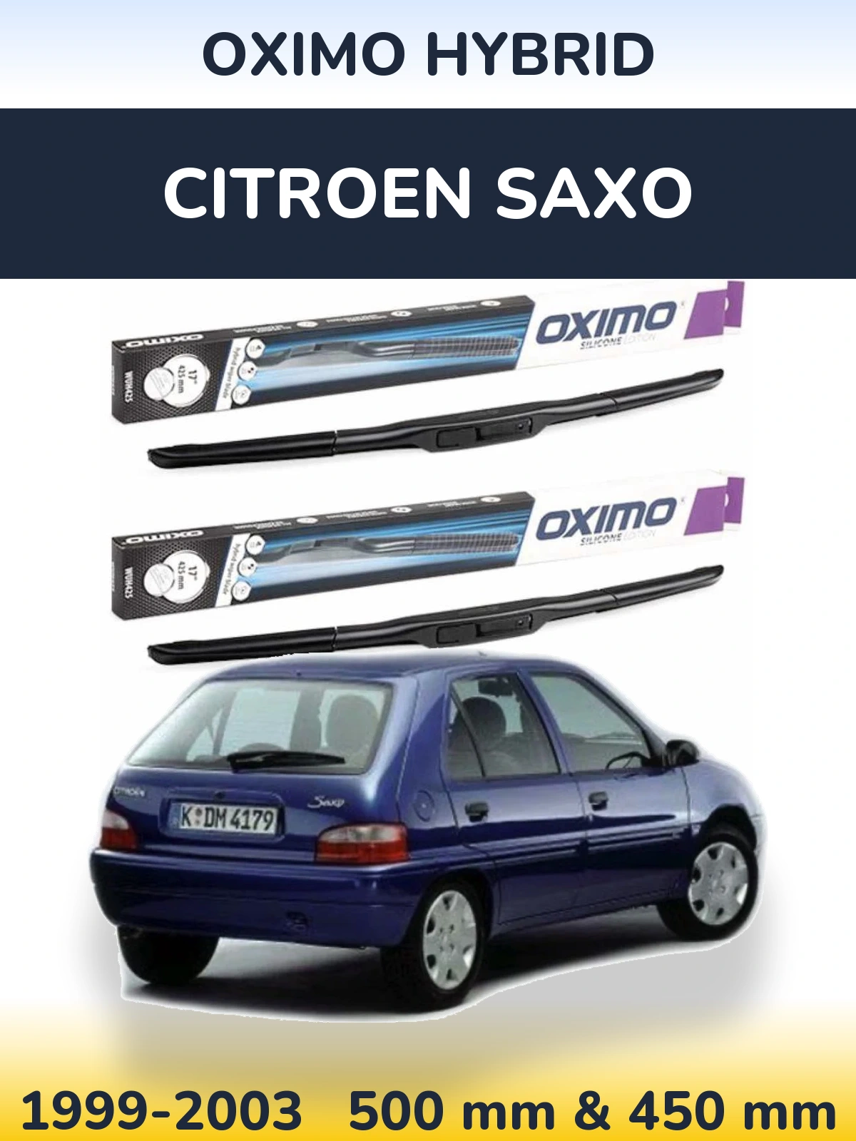 Комплект передних дворников Oximo Hybrid 500 & 450 мм для Citroen Saxo 1999-2003