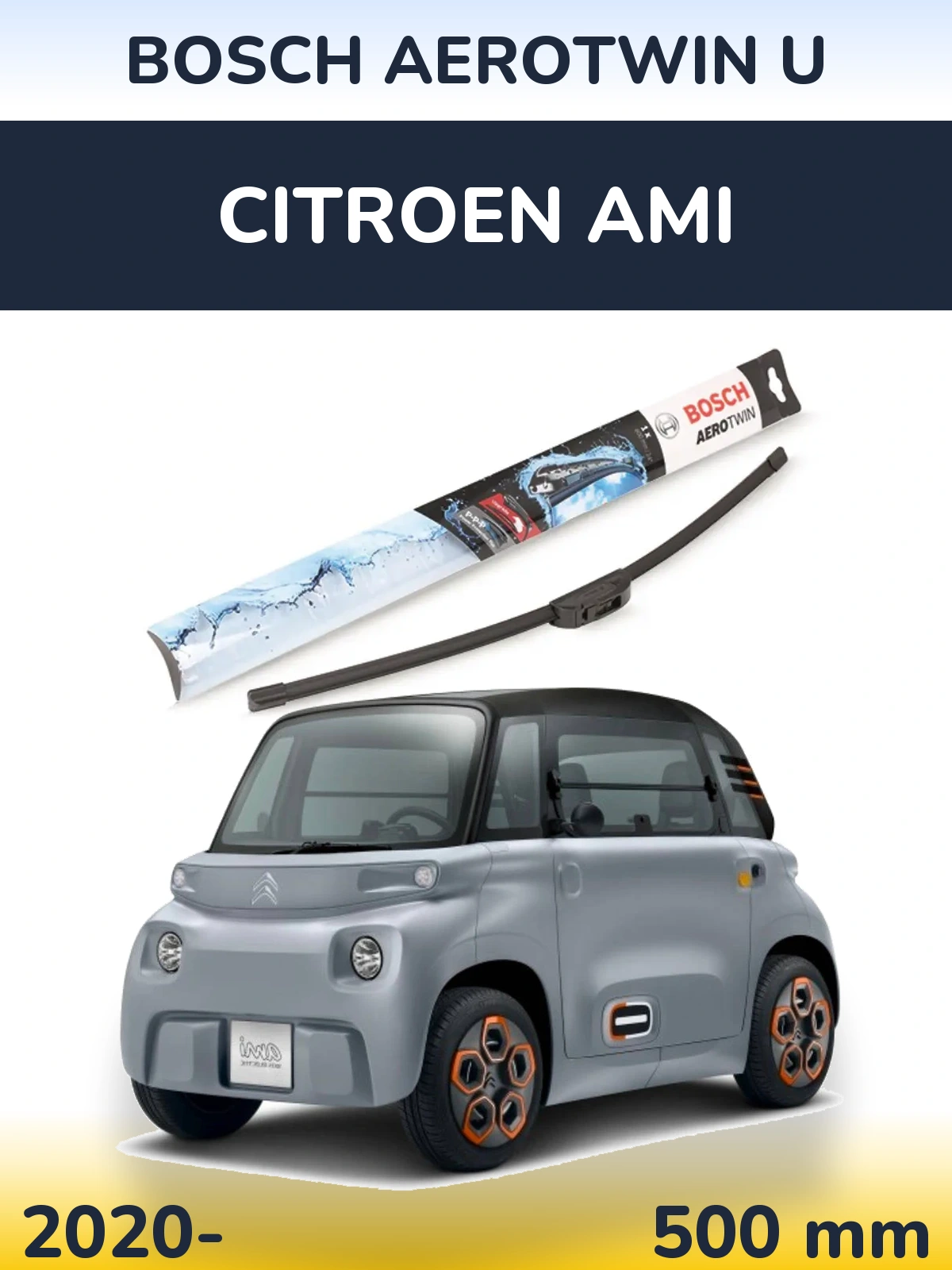 Передний дворник BOSCH AeroTwin U 500 мм для Citroen Ami 2020-2026