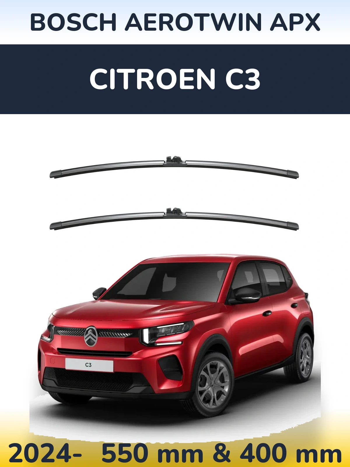 Комплект передних дворников BOSCH AeroTwin APX 550 & 400 мм для Citroen C3 2024-2026