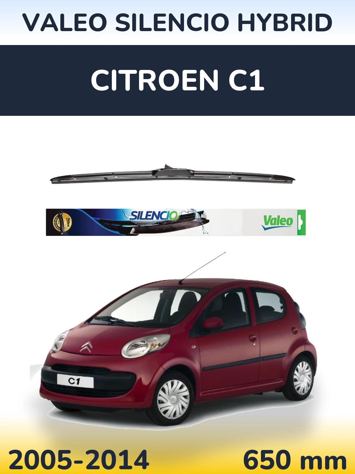 Передний дворник Valeo Silencio Hybrid 650 мм для Citroen C1 2005-2014