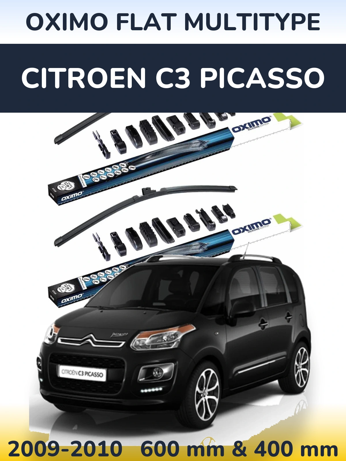 Комплект передних дворников Oximo Flat MultiТипe 600 & 400 мм для Citroen C3 Picasso 2009-2010