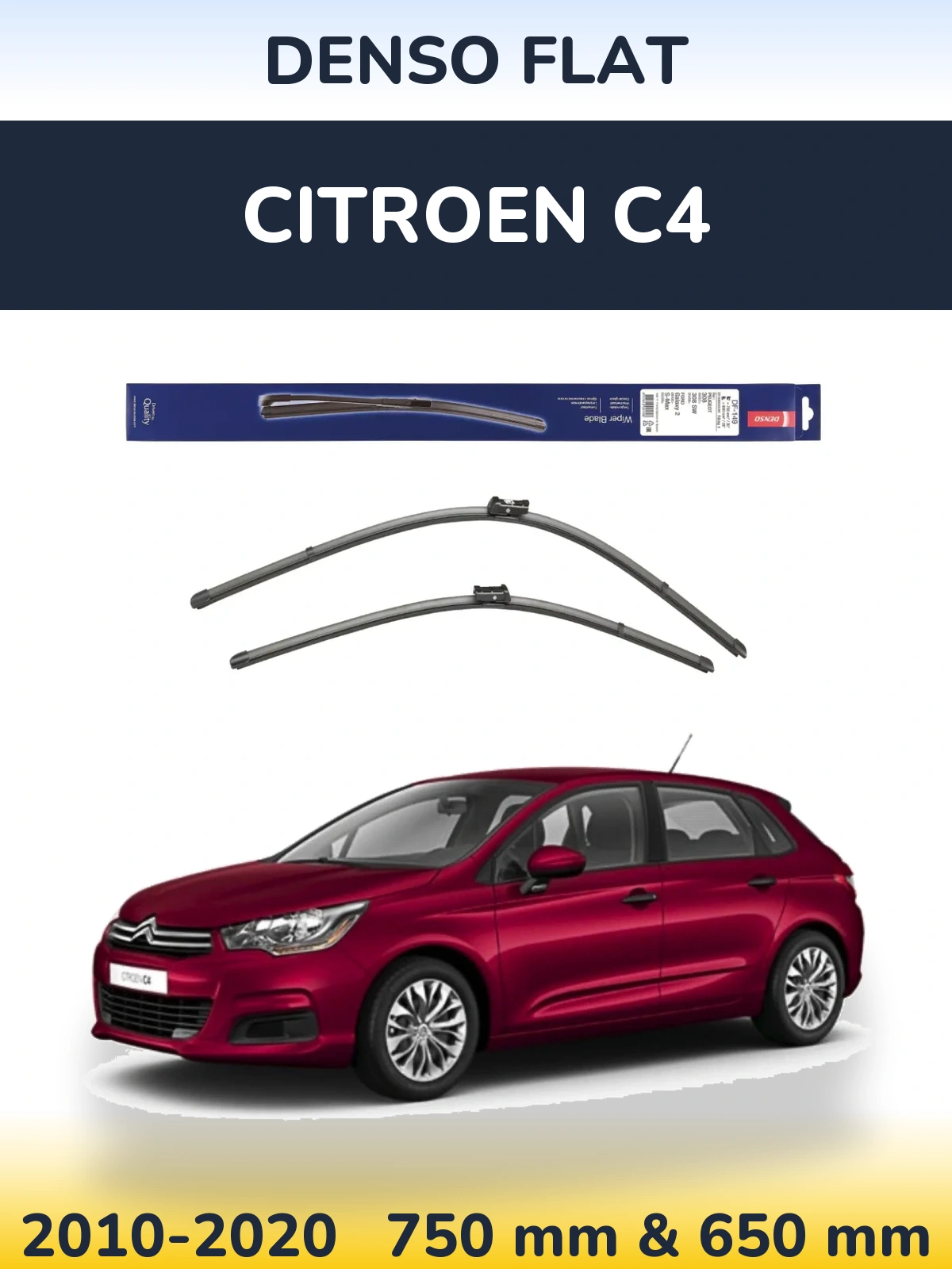 Front wiper blade set Denso Flat 750 & 650 mm for Citroen C4 2010-2020
