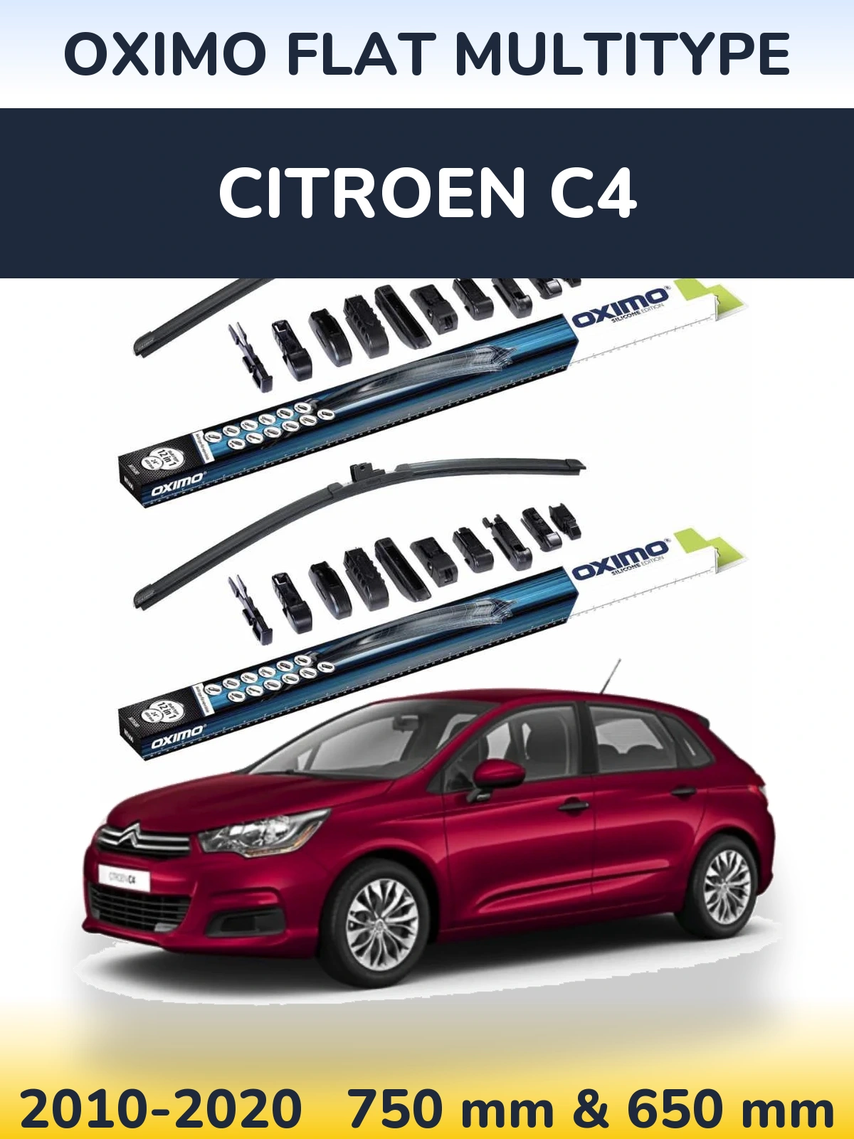 Front wiper blade set Oximo Flat MultiTypee 750 & 650 mm for Citroen C4 2010-2020