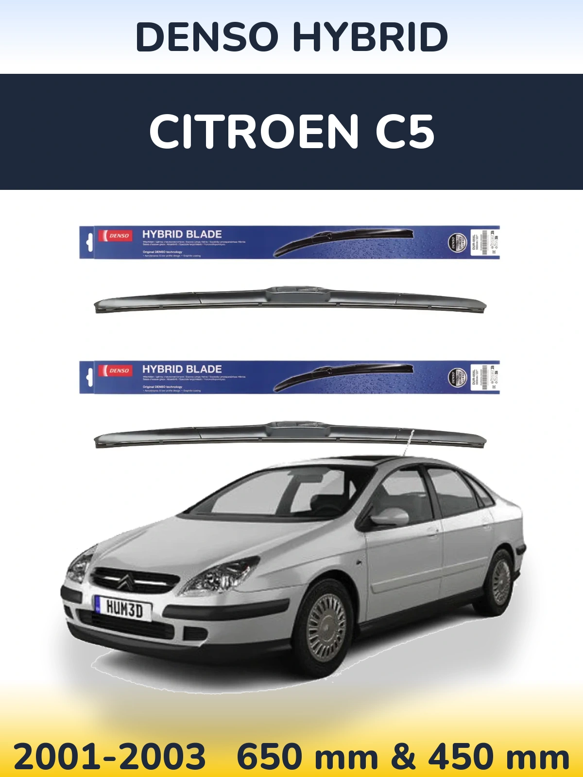 Комплект передніх щіток Denso Hybrid 650 & 450 мм для Citroen C5 2001-2003