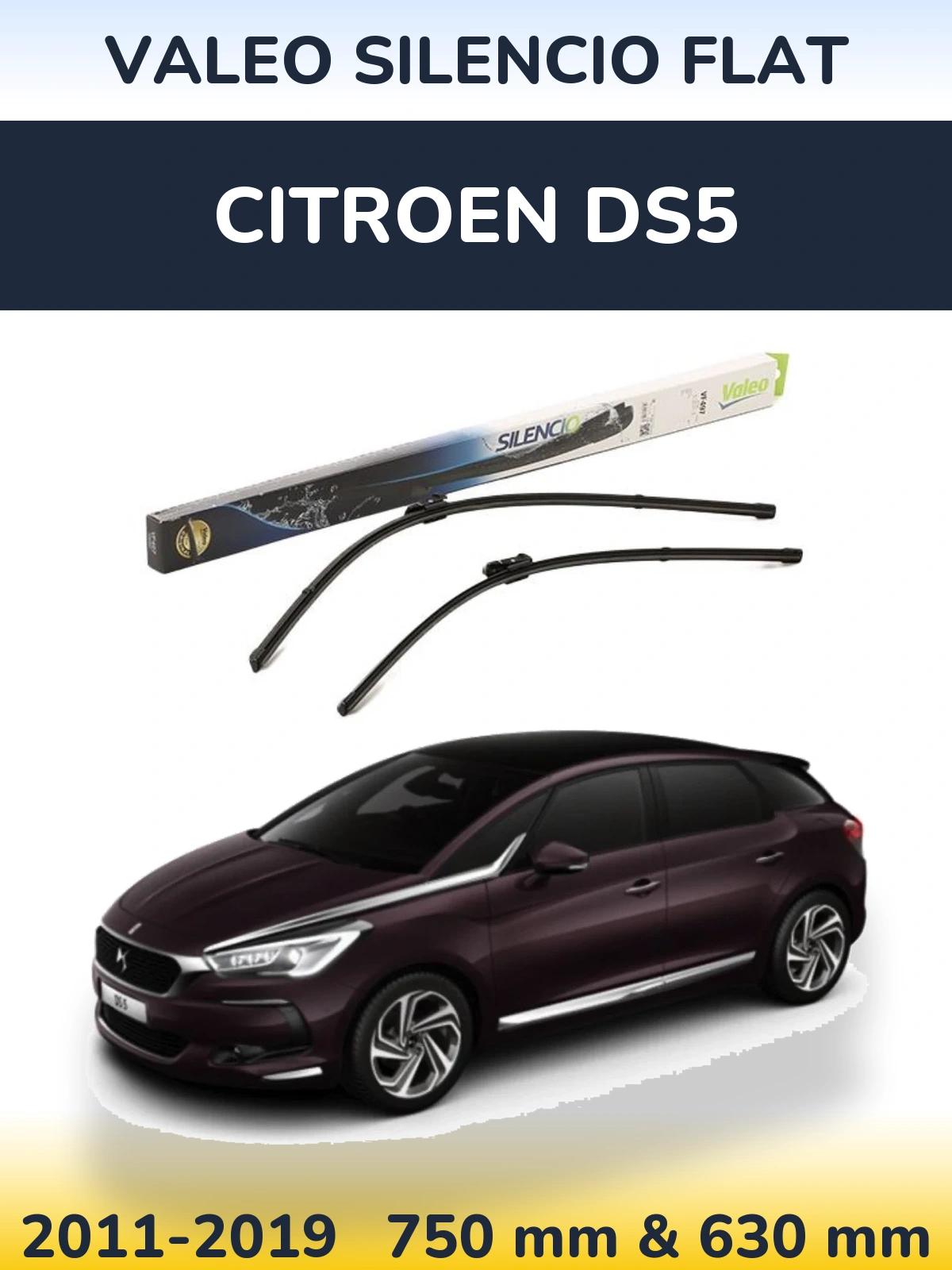 Комплект передних дворников Valeo Silencio Flat 750 & 630 мм для Citroen DS5 2011-2019