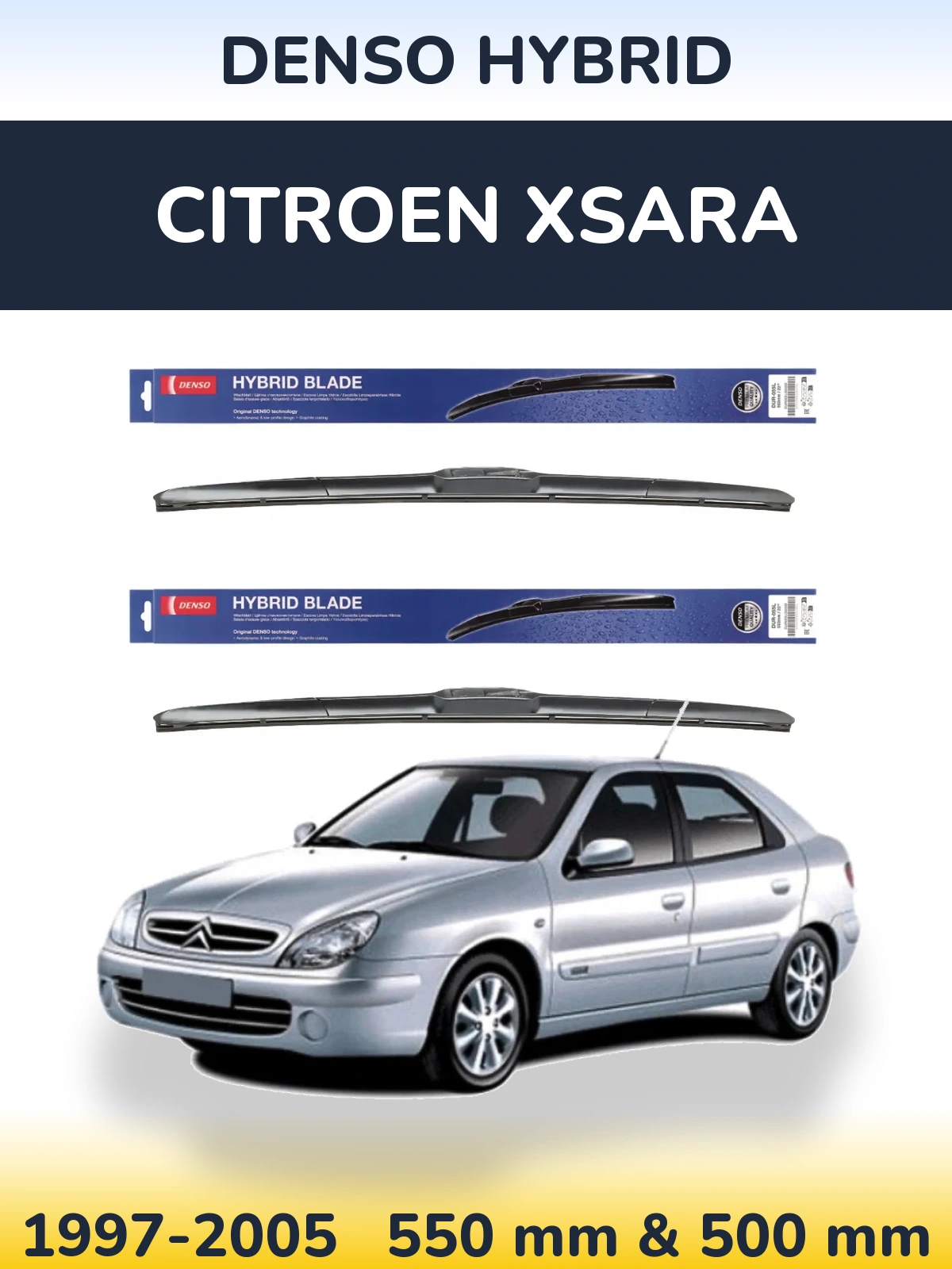 Front wiper blade set Denso Hybrid 550 & 500 mm for Citroen Xsara 1997-2005