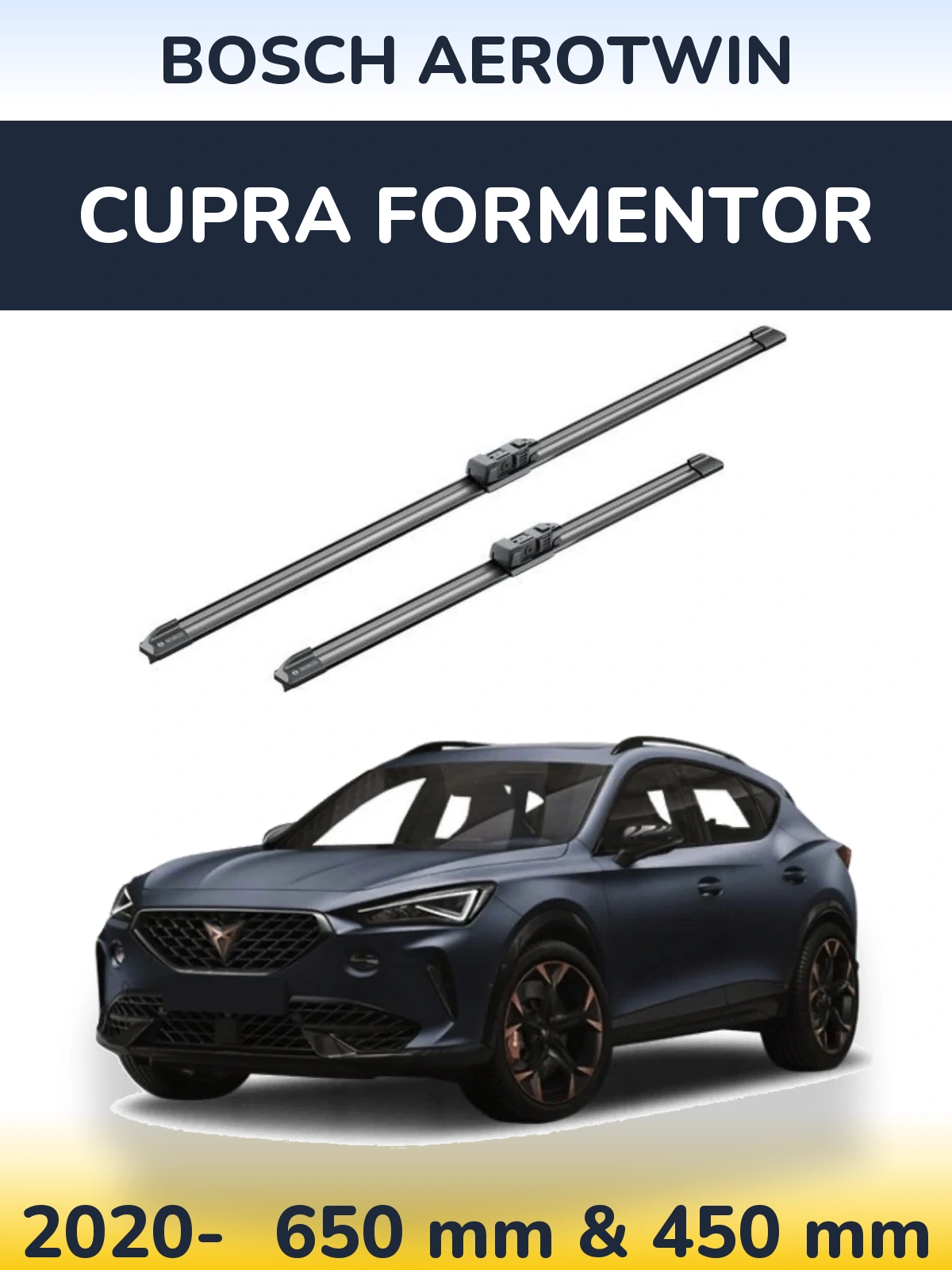 Комплект передних дворников BOSCH AeroTwin 650 & 450 мм для Cupra Formentor 2020-2026