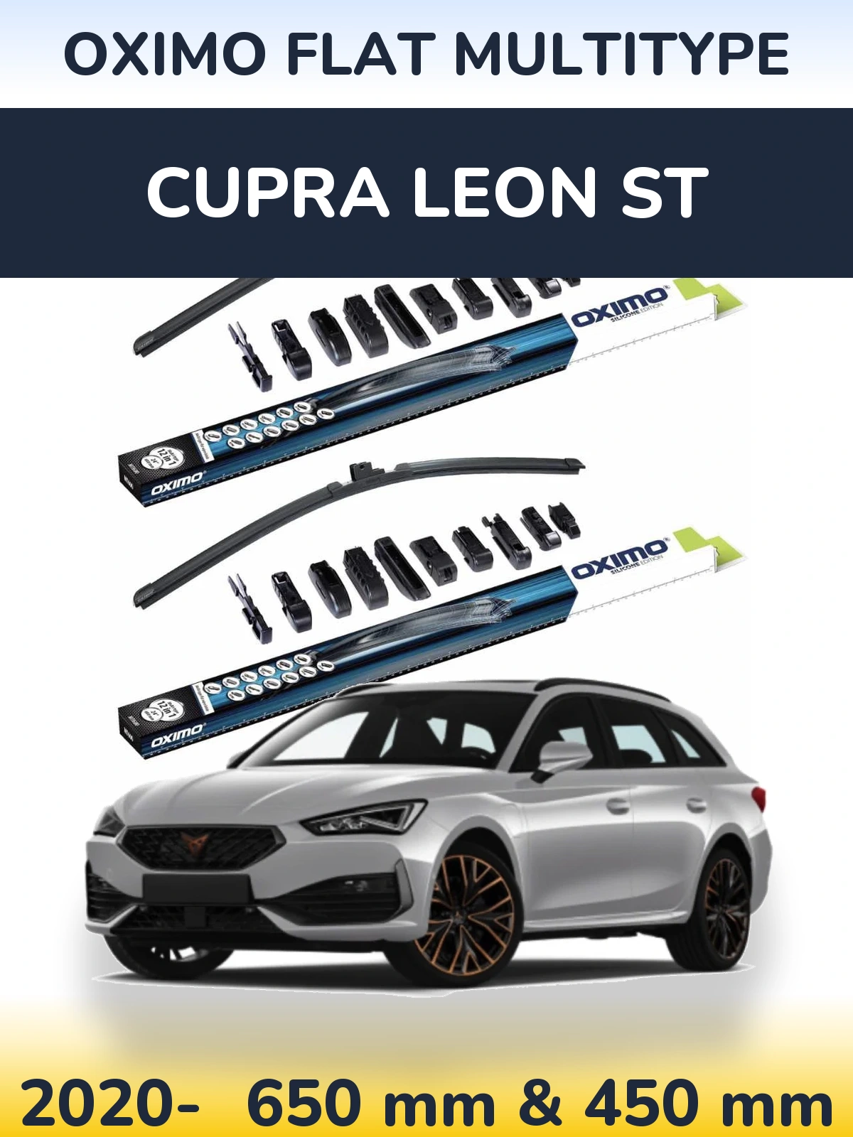 Комплект передніх щіток Oximo Flat MultiТипe 650 & 450 мм для Cupra Leon ST 2020-2026