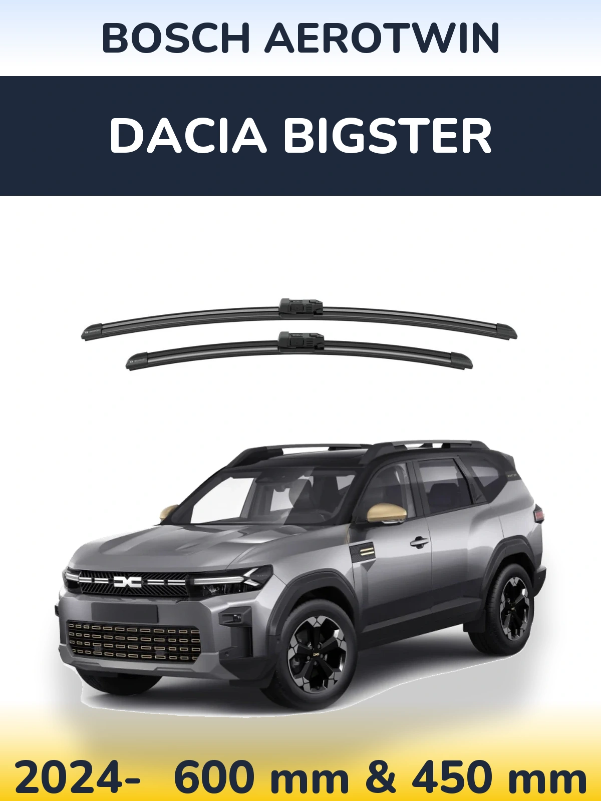 Front wiper blade set BOSCH AeroTwin 600 & 450 mm for Dacia Bigster 2024-2026