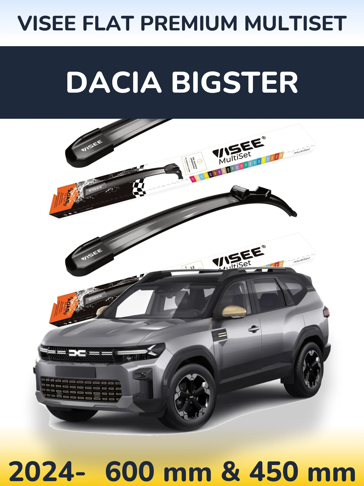 Комплект передних дворников VISEE FLAT PREMIUM MultiSet 600 & 450 мм для Dacia Bigster 2024-2026