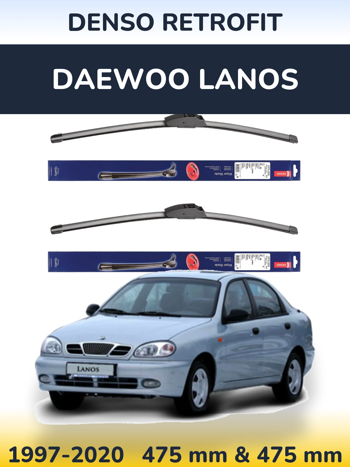 Комплект передних дворников Denso Retrofit 475 & 475 мм для Daewoo Lanos 1997-2020