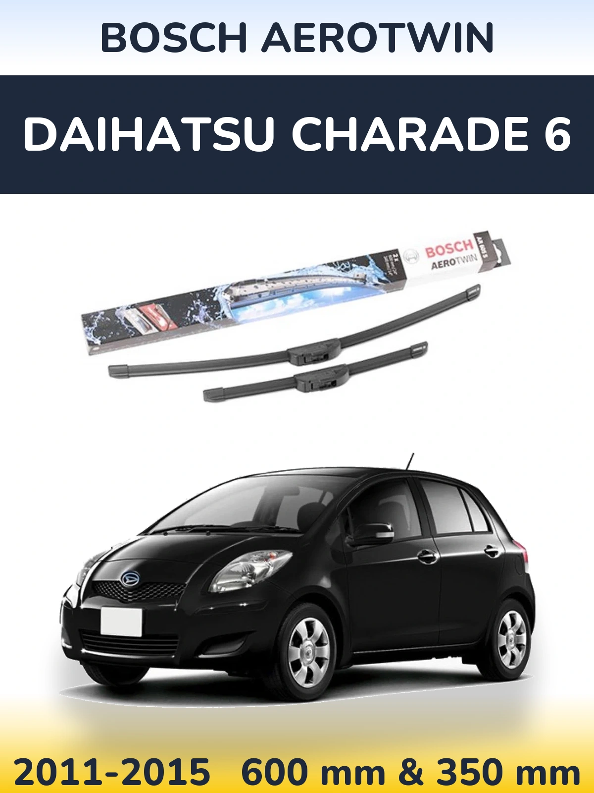 Комплект передних дворников BOSCH AeroTwin 600 & 350 мм для Daihatsu Charade 6 2011-2015