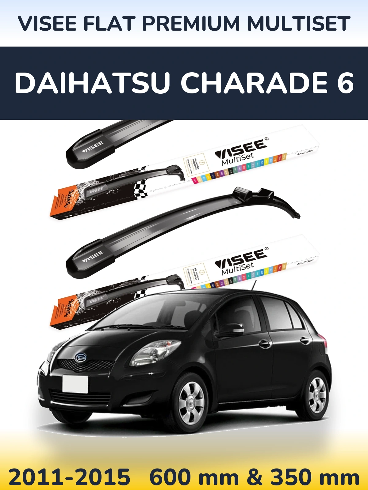 Комплект передних дворников VISEE FLAT PREMIUM MultiSet 600 & 350 мм для Daihatsu Charade 6 2011-2015