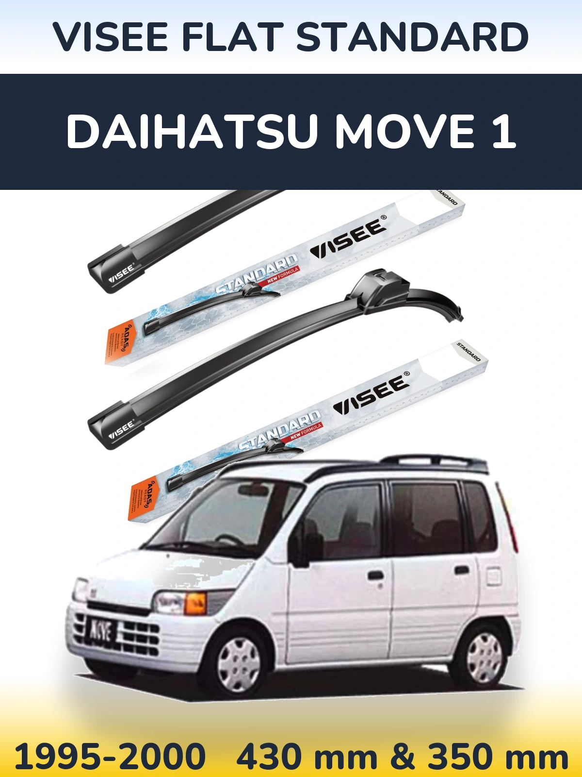 Комплект передних дворников VISEE FLAT STANDARD 430 & 350 мм для Daihatsu Move 1 1995-2000