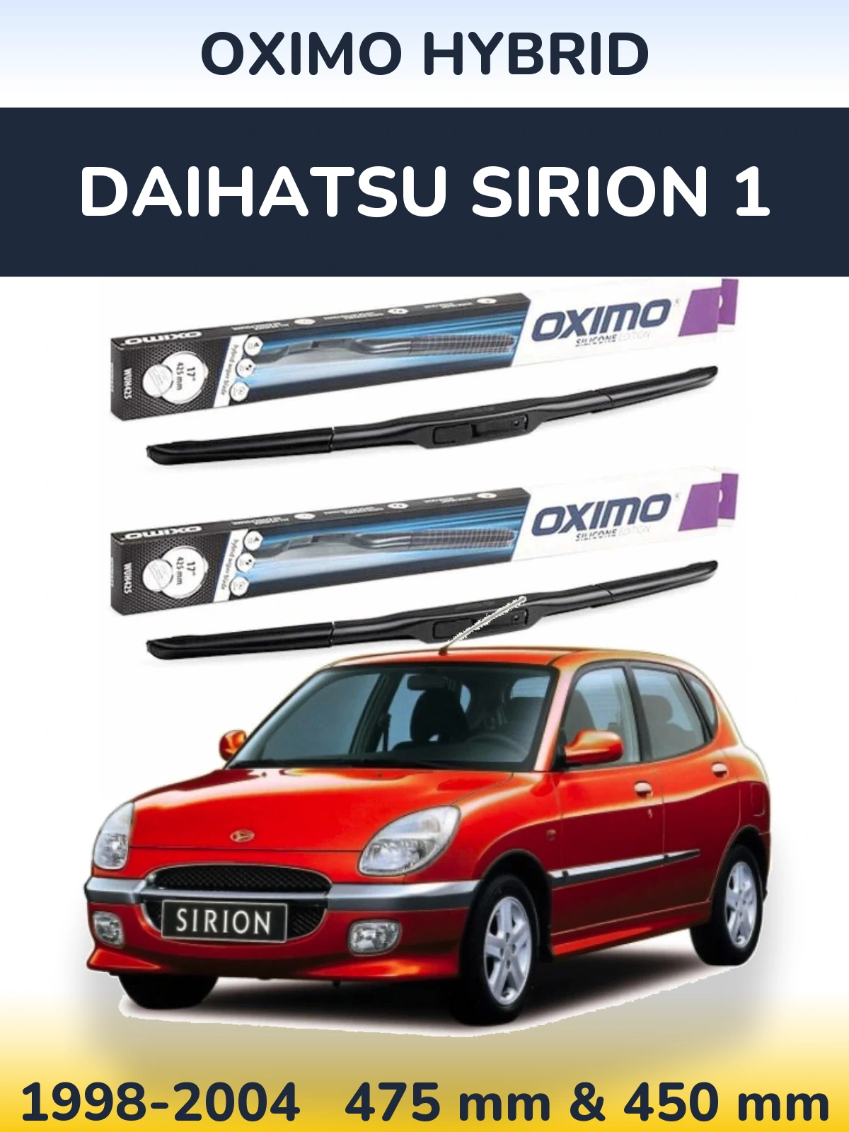 Комплект передних дворников Oximo Hybrid 475 & 450 мм для Daihatsu SIrion 1 1998-2004