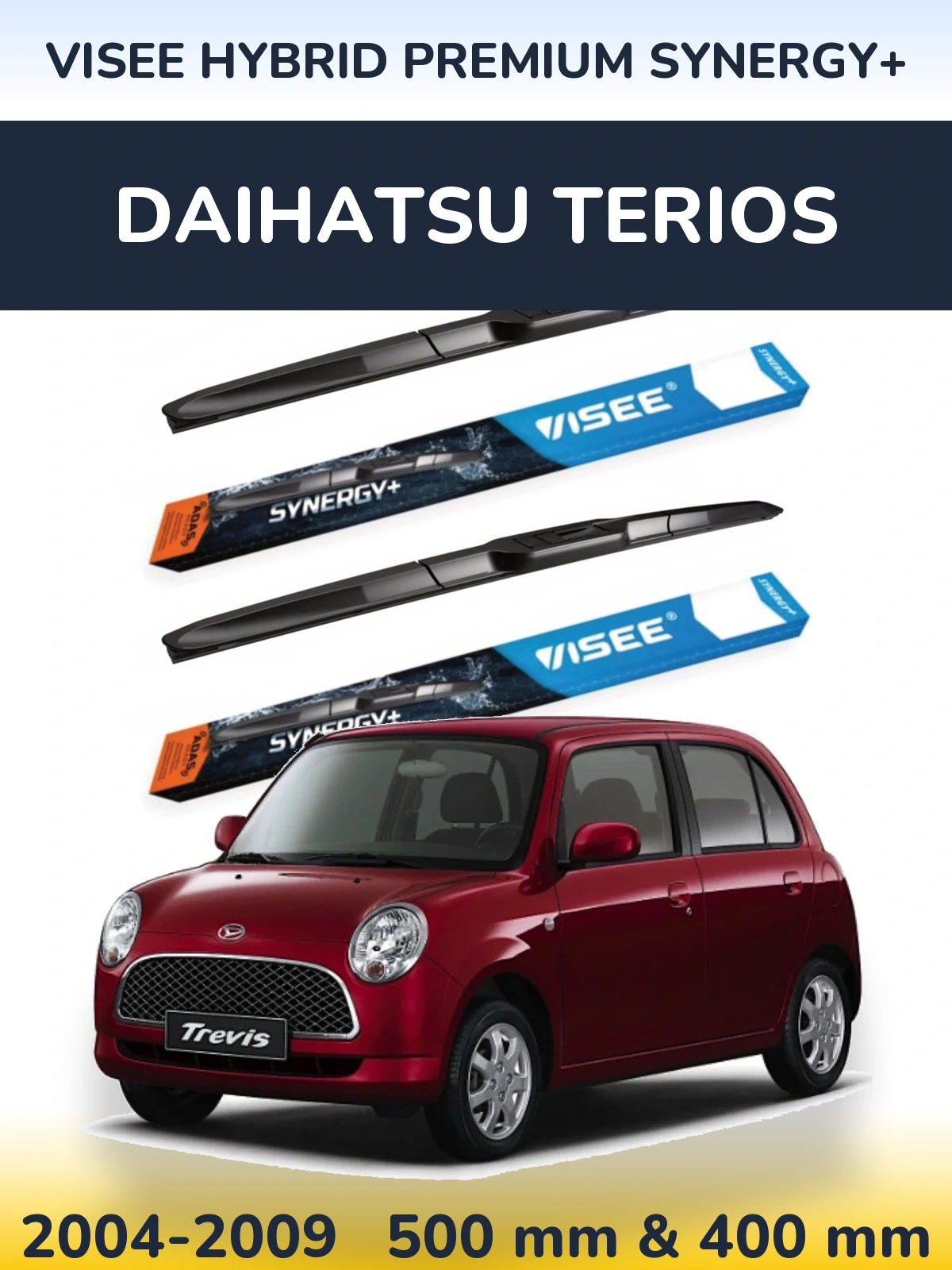 Комплект передних дворников VISEE HYBRID PREMIUM SYNERGY+ 500 & 400 мм для Daihatsu Terios 2004-2009