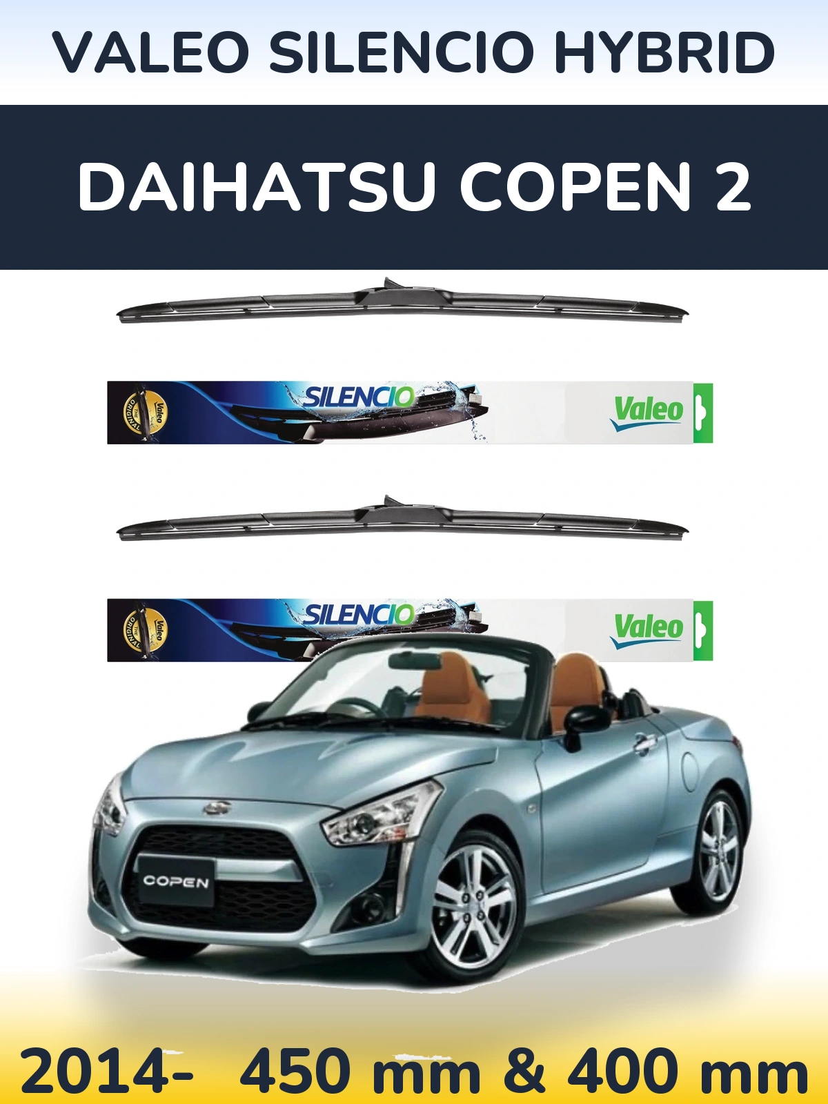 Комплект передних дворников Valeo Silencio Hybrid 450 & 400 мм для Daihatsu Copen 2 2014-2026